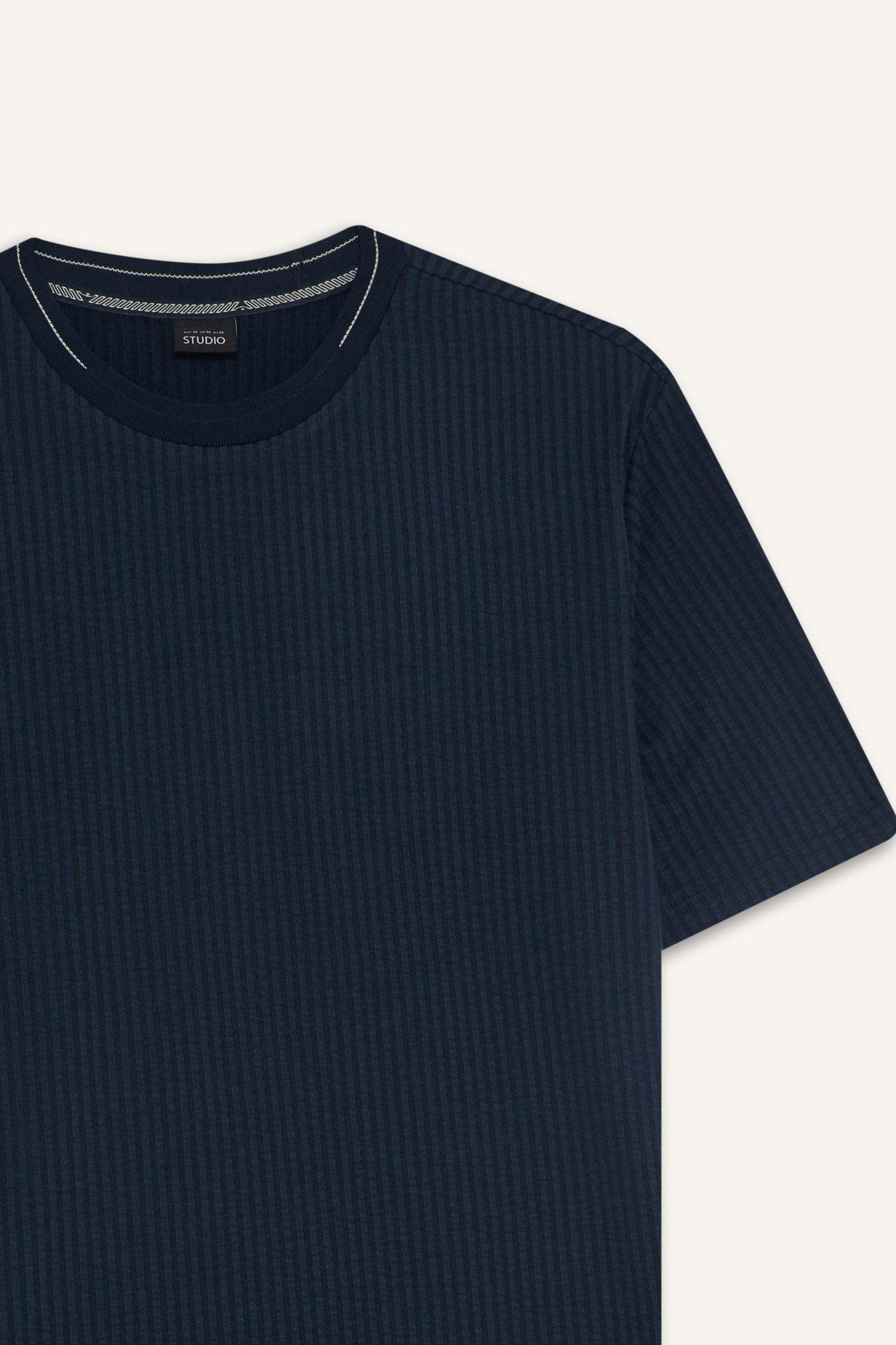 Slim Fit Dar Kesim Bisiklet Yaka Krinkıl Kısa Kollu Tişört