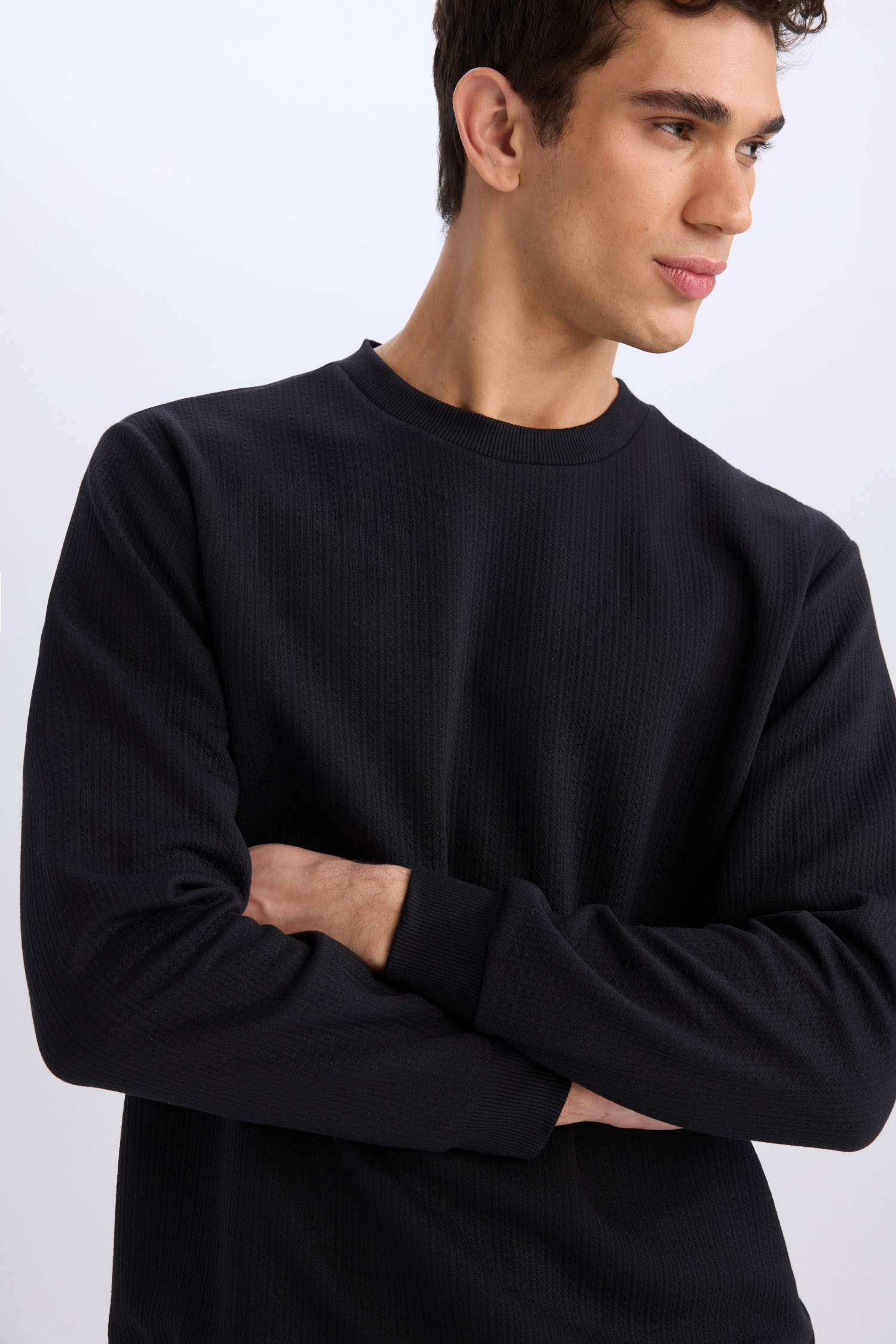 Regular Fit Bisiklet Yaka Basic Düz Sweatshirt