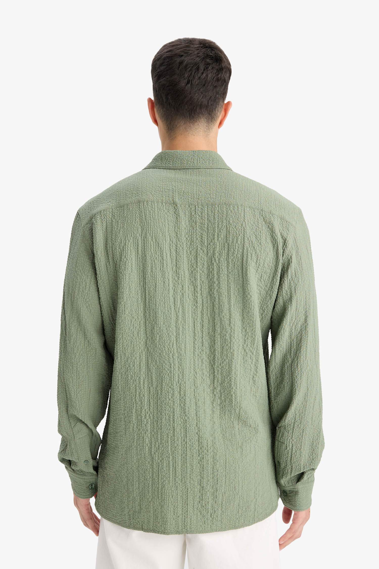 قميص بولو ردن طويل منسوج مودرن فيت