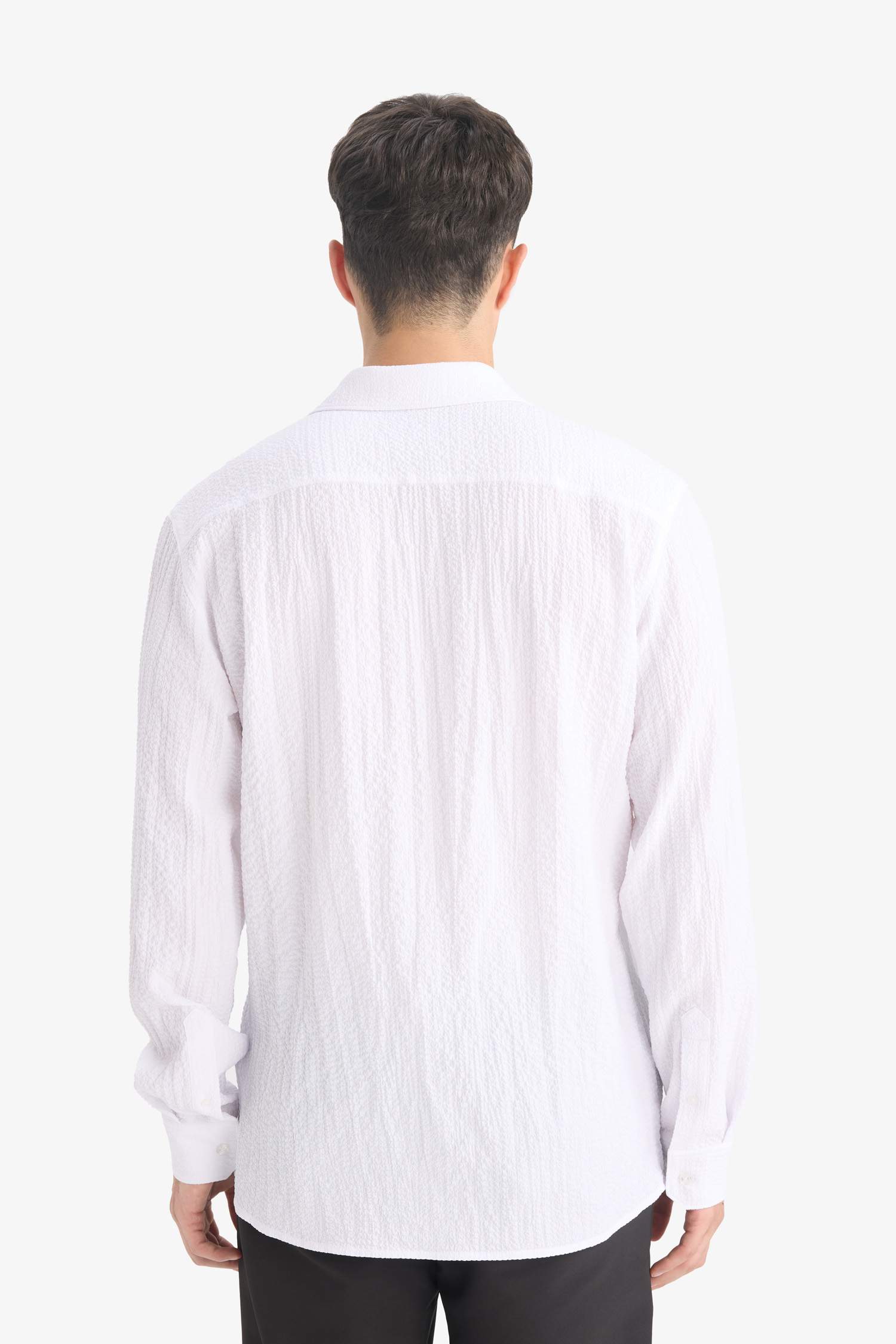 Modern Fit Polo Neck Woven Long Sleeve Shirt