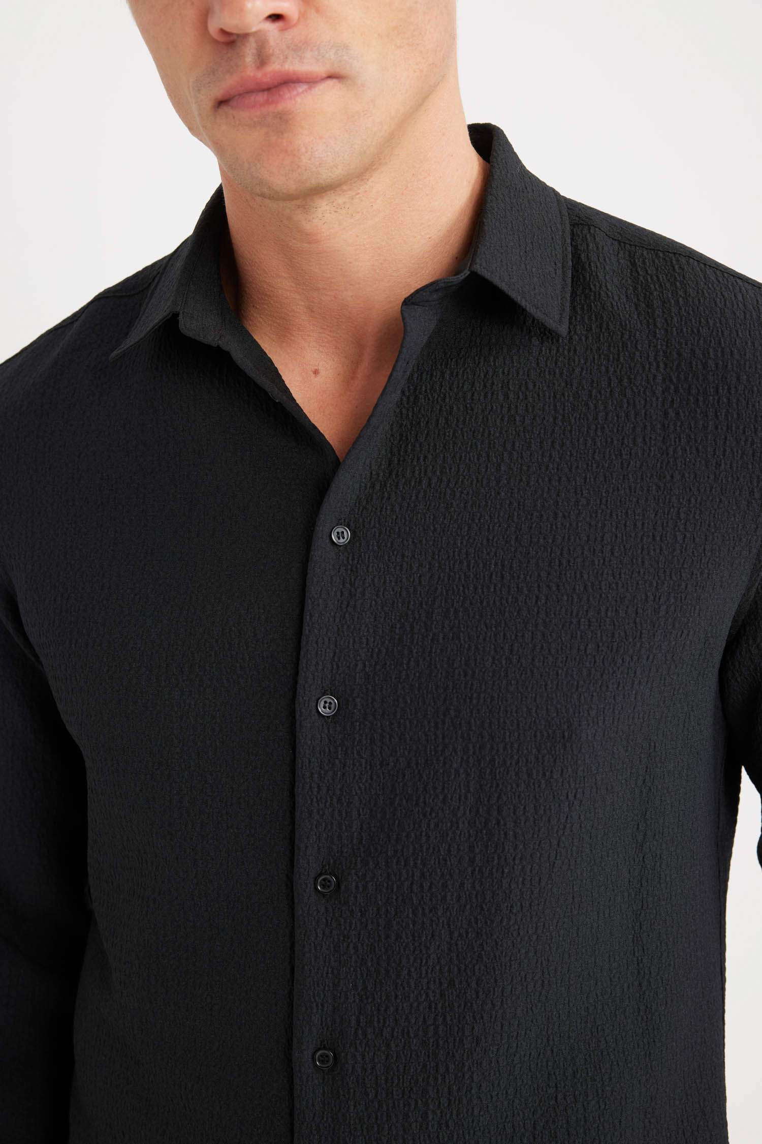Modern Fit Polo Collar Woven Long Sleeve Shirt