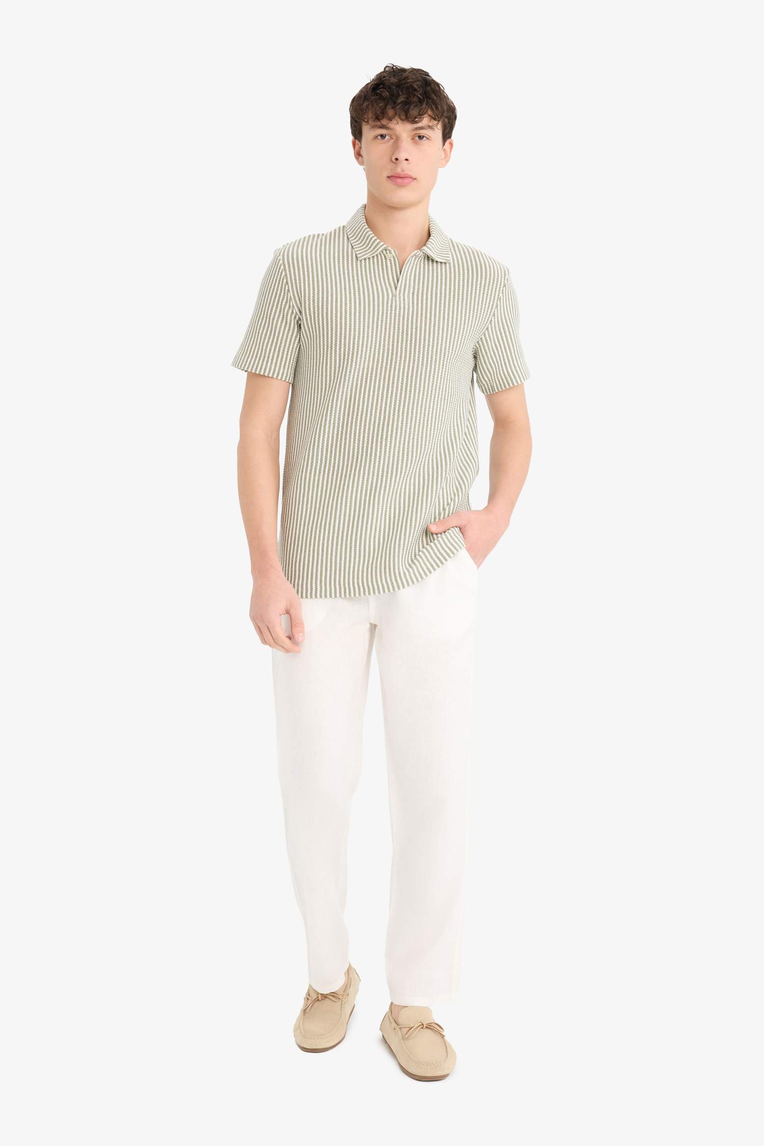 Regular Fit Polo Yaka Çizgili Kısa Kollu Tişört