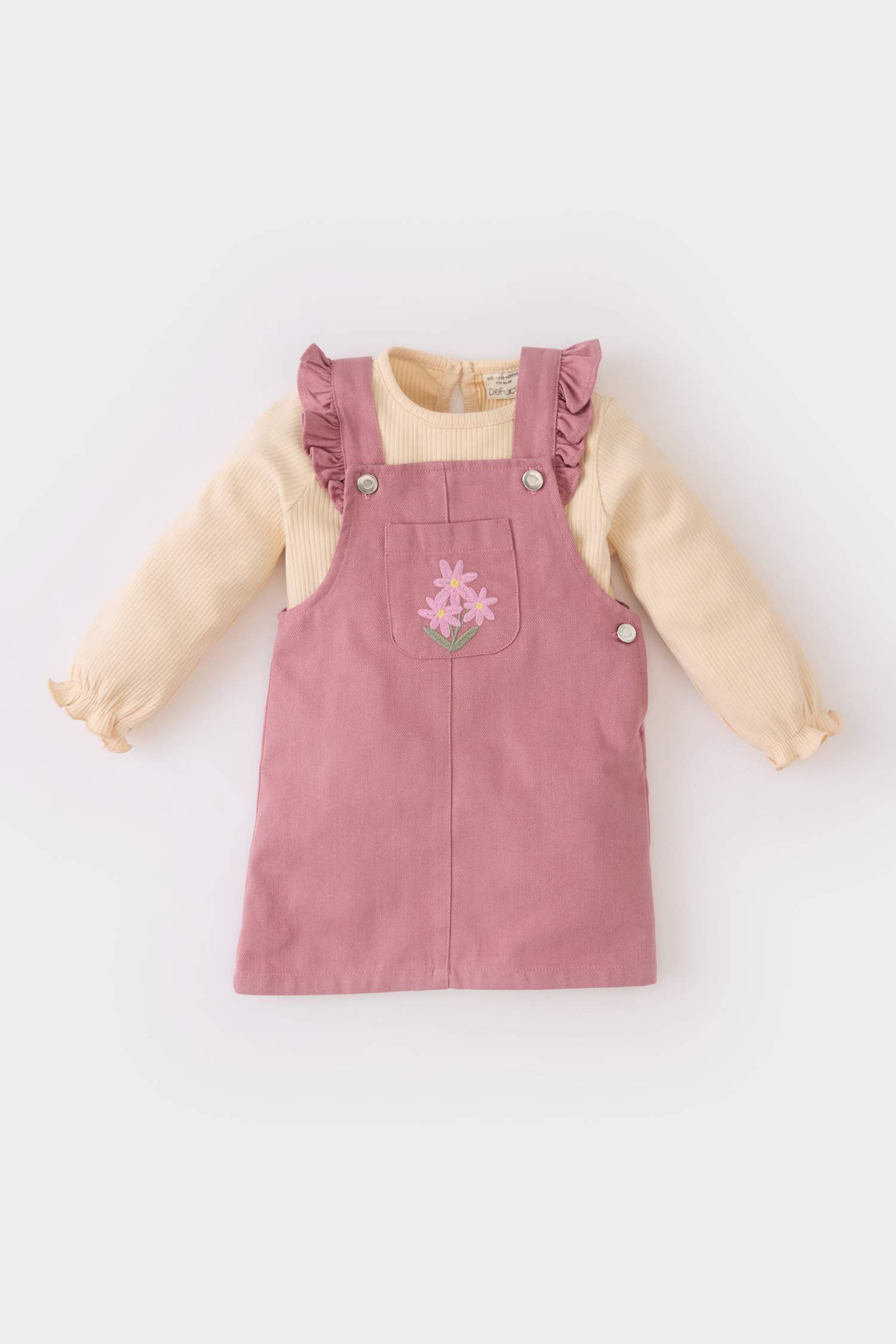 Kız Bebek 2'li Takım Uzun Kollu Üst Çiçekli Salopet Elbise