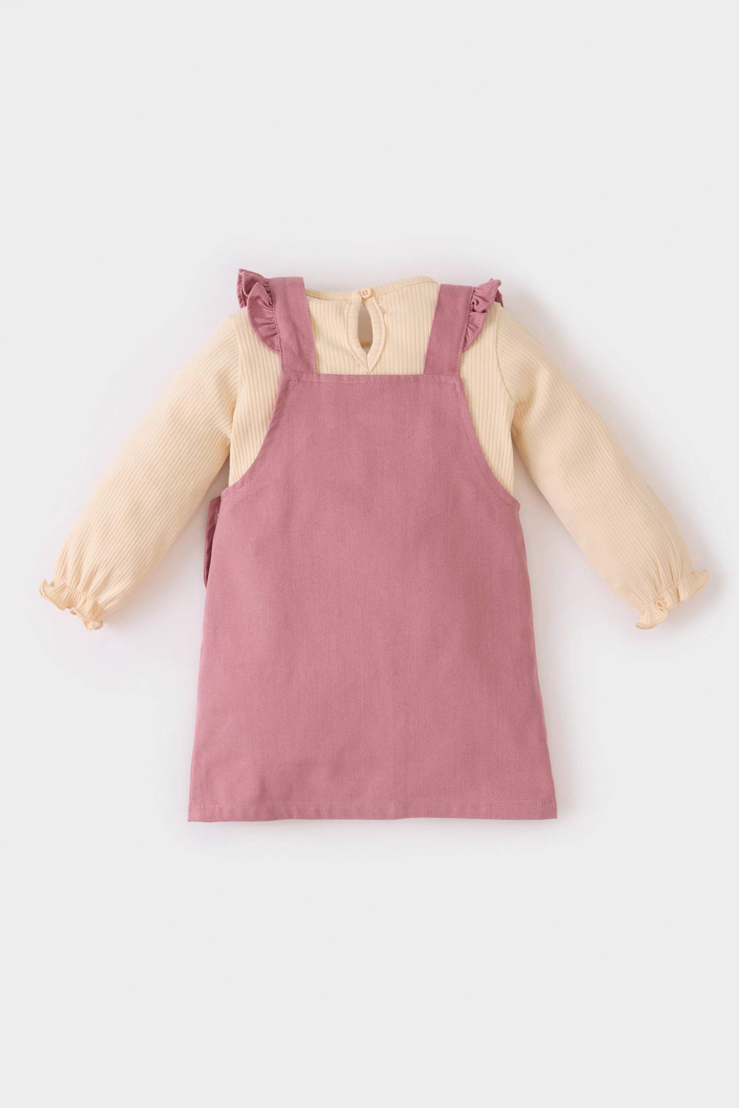 Kız Bebek 2'li Takım Uzun Kollu Üst Çiçekli Salopet Elbise