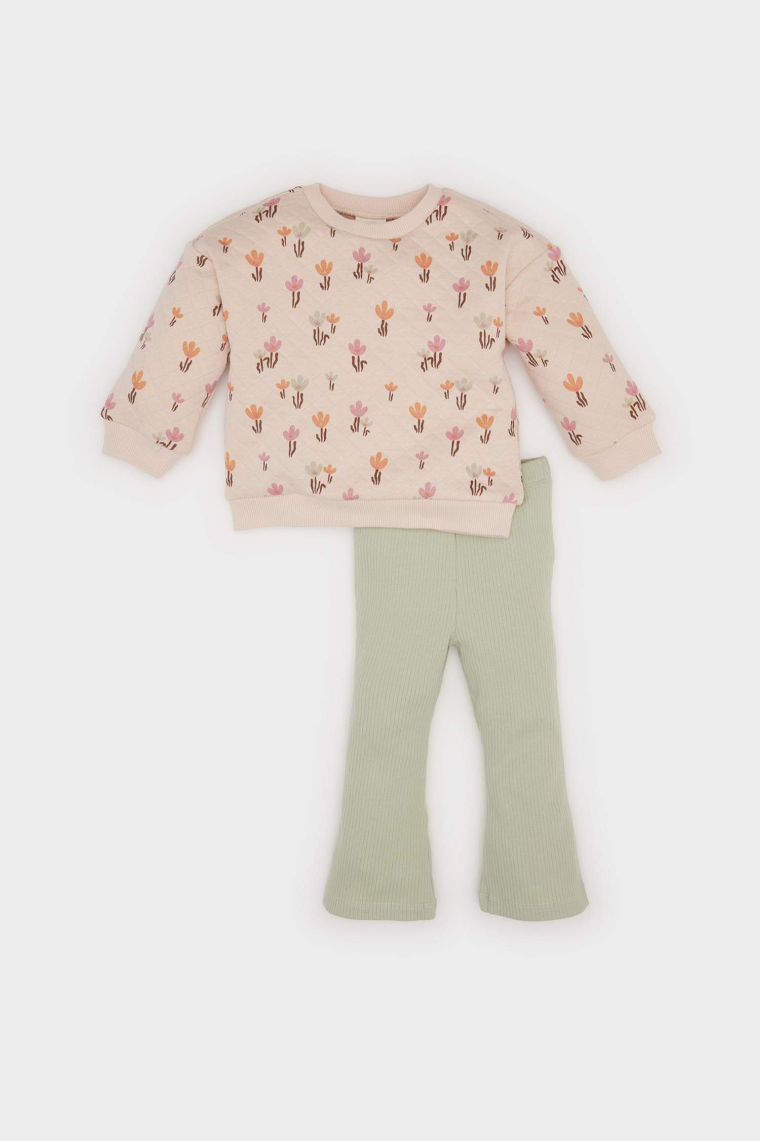 Ensemble Sweatshirt fleuri à col rondet leggings évasés pout bébé fille