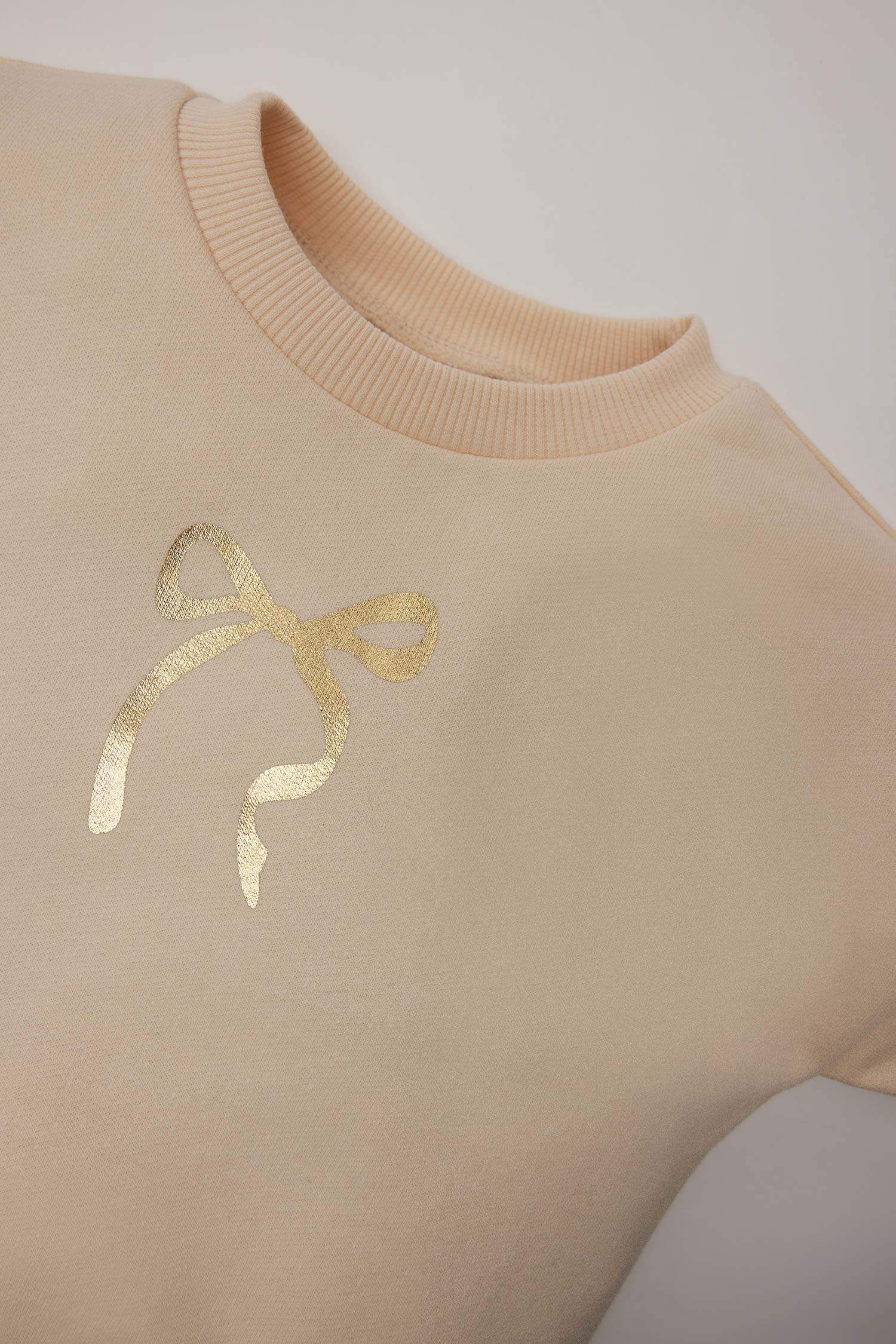 Kız Bebek 2'li Takım Parlak Baskılı Sweatshirt Tütü Etek