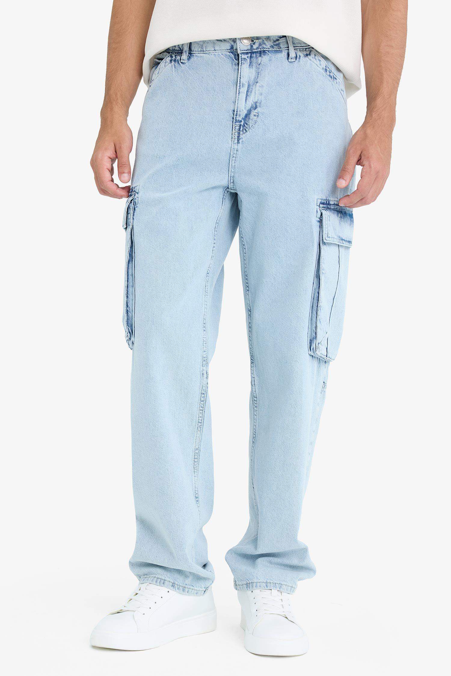 بنطلون جينز برجل واسع قطن قصة مريحة