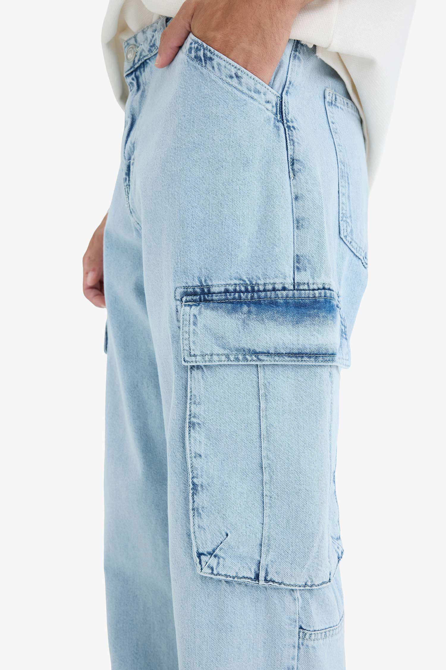 بنطلون جينز برجل واسع قطن قصة مريحة