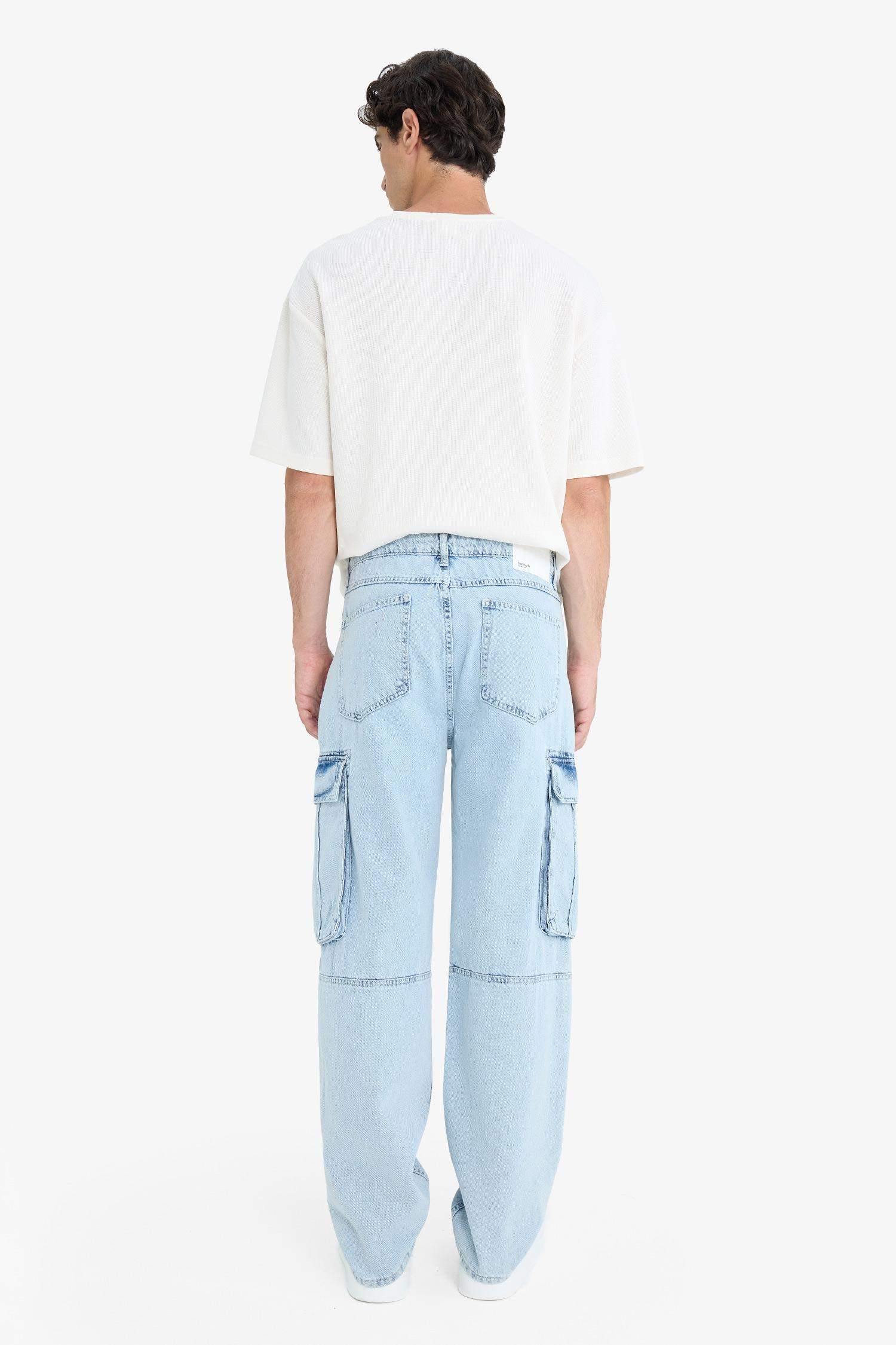 بنطلون جينز برجل واسع قطن قصة مريحة