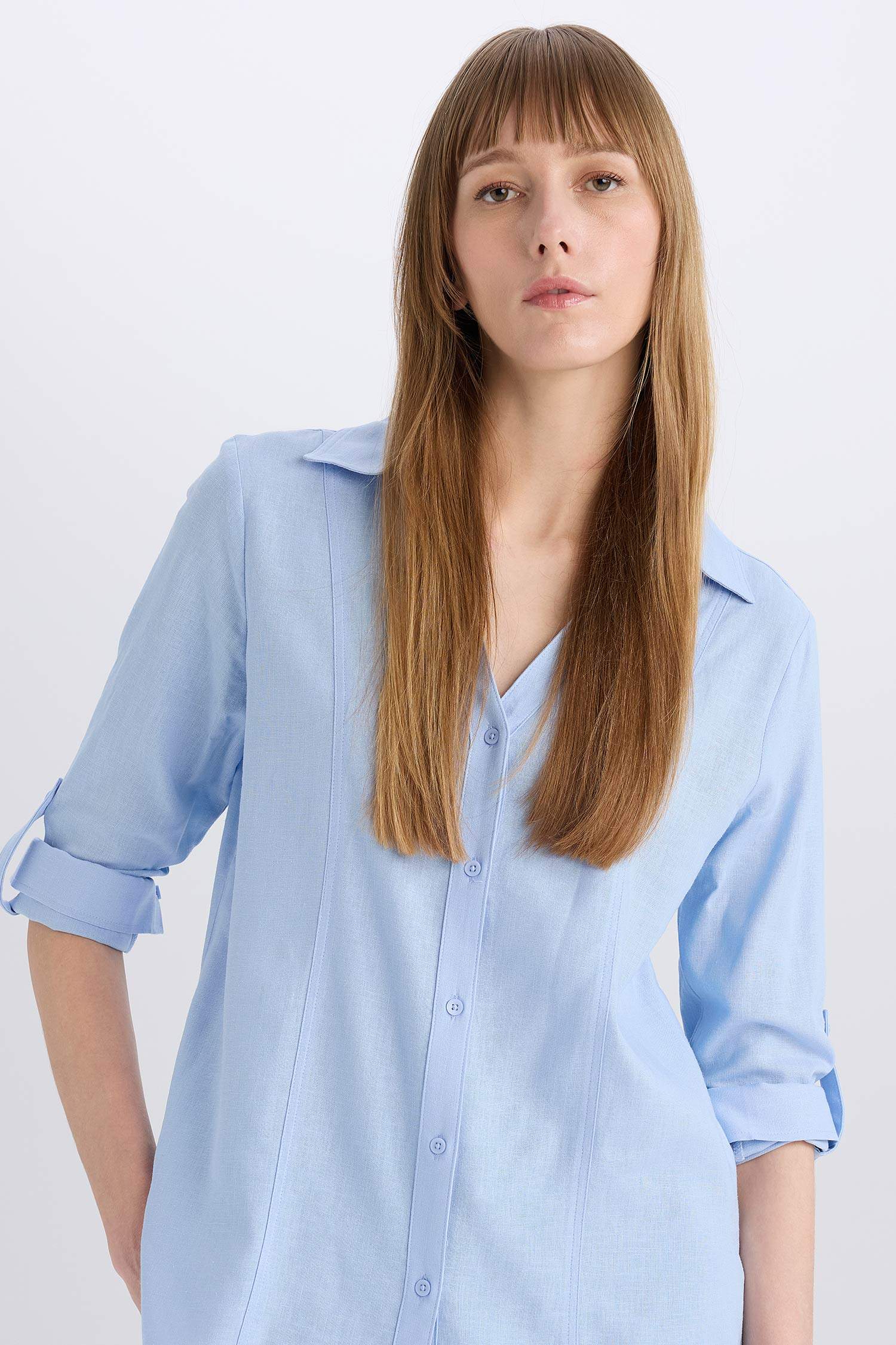 Chemise en lin mélangé à manches longues Coupe régulière