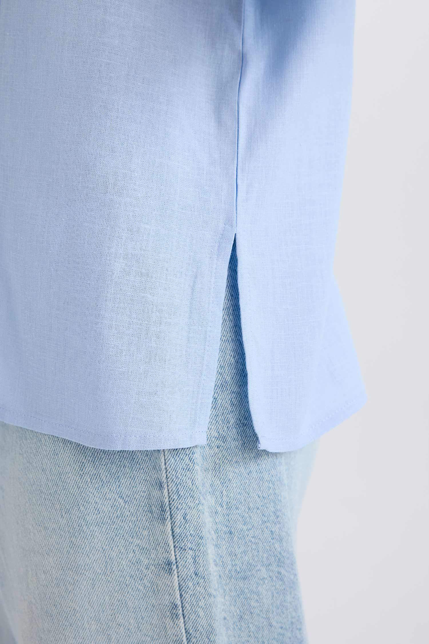 Chemise en lin mélangé à manches longues Coupe régulière