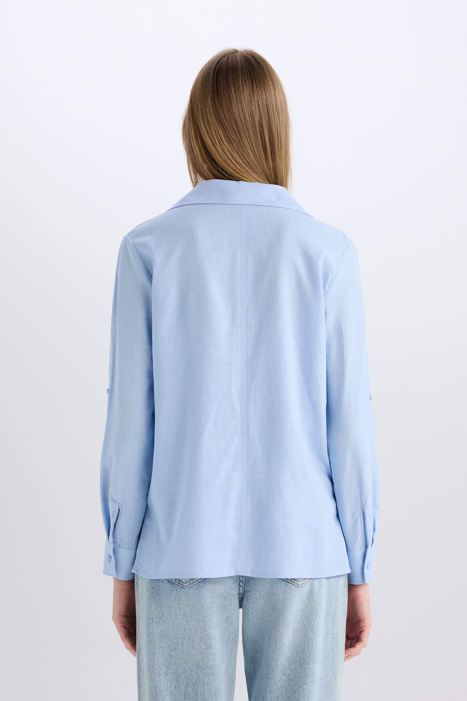 Chemise en lin mélangé à manches longues Coupe régulière