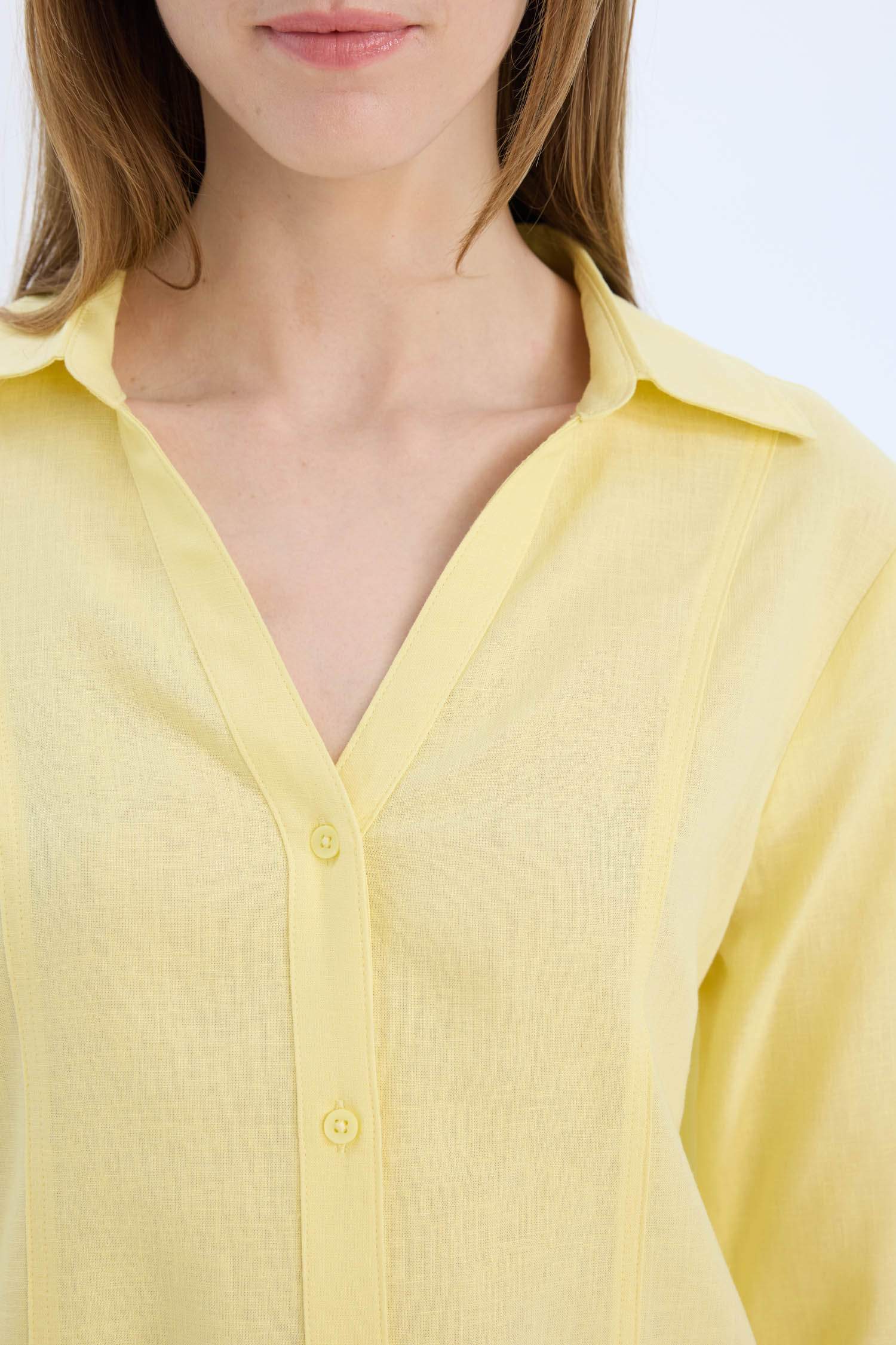 Chemise en lin mélangé à manches longues Coupe régulière