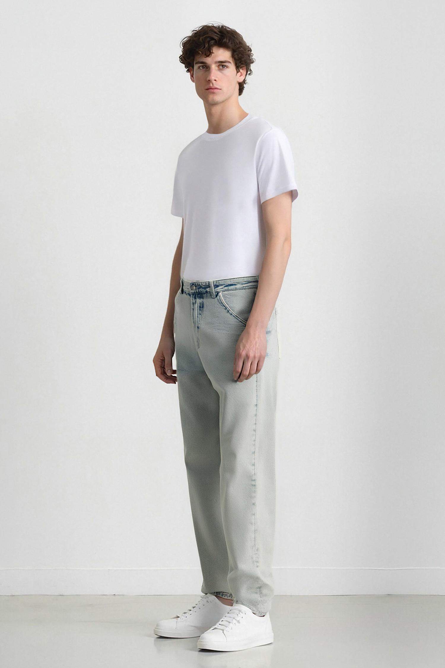 %100 Pamuk Baggy Fit Geniş Kalıp Normal Bel Geniş Paça Yıkamalı Jean Pantolon