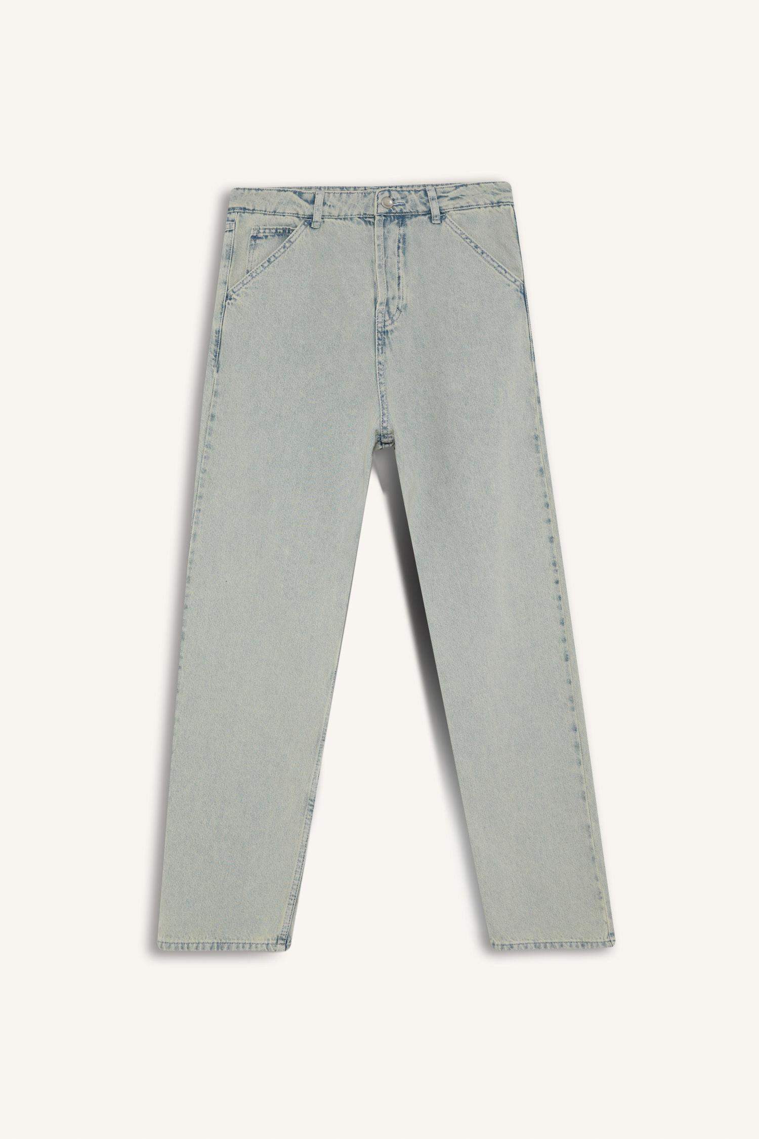 %100 Pamuk Baggy Fit Geniş Kalıp Normal Bel Geniş Paça Yıkamalı Jean Pantolon