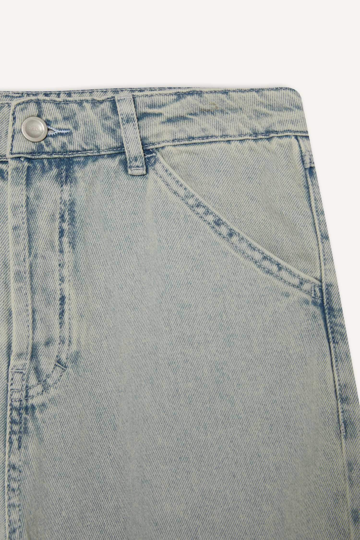 %100 Pamuk Baggy Fit Geniş Kalıp Normal Bel Geniş Paça Yıkamalı Jean Pantolon