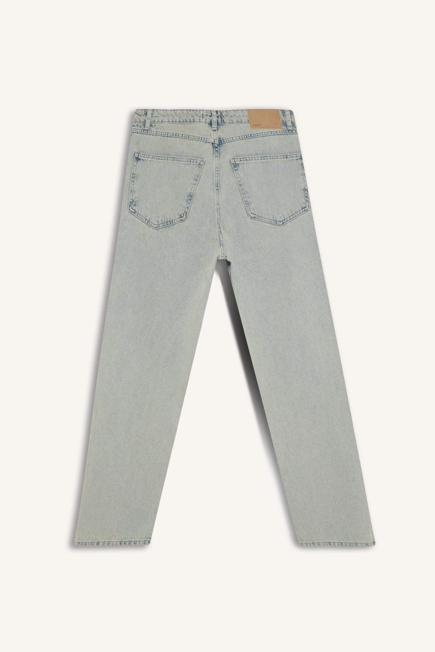 %100 Pamuk Baggy Fit Geniş Kalıp Normal Bel Geniş Paça Yıkamalı Jean Pantolon