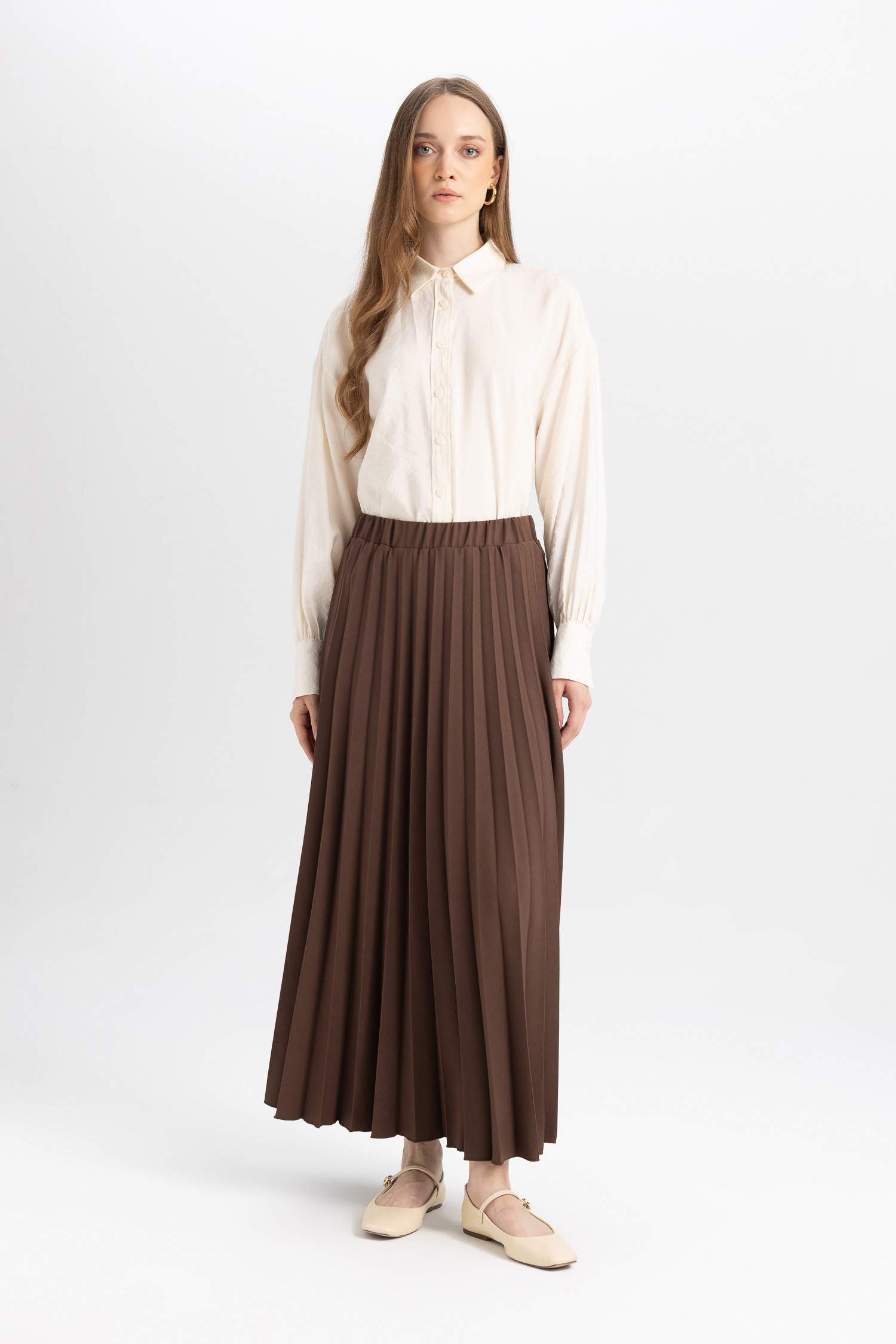 Pilise Beli Lastikli Basic Düz Maxi Etek