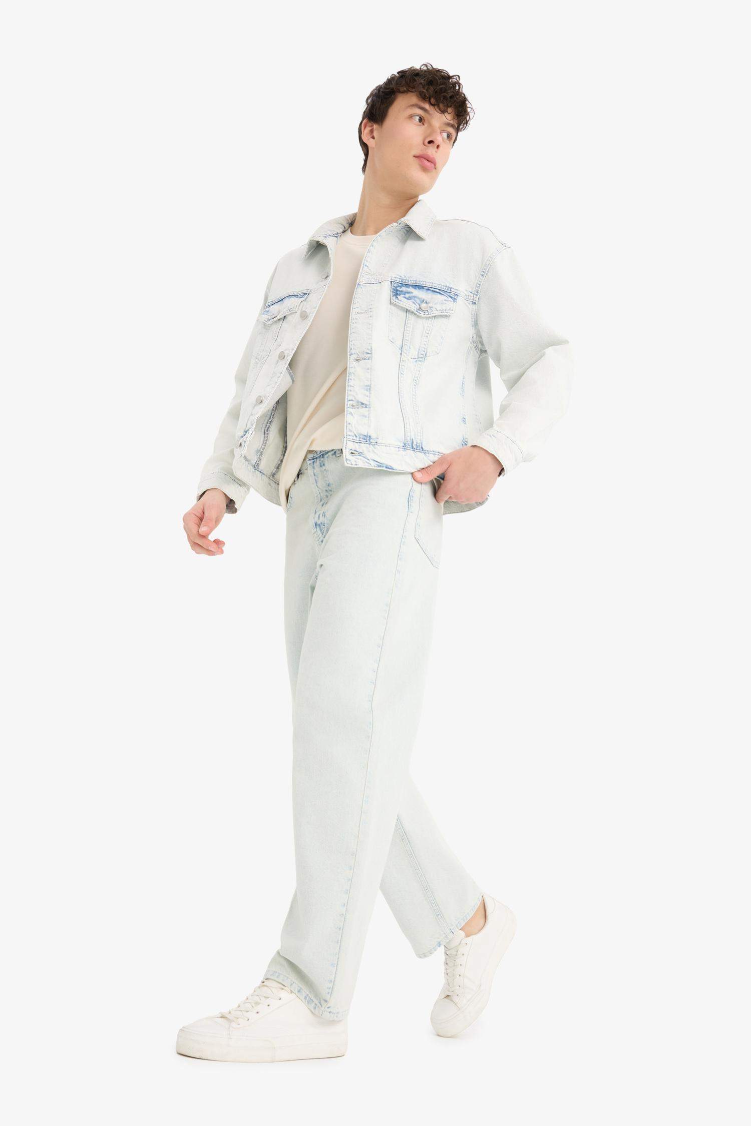 %100 Pamuk Baggy Fit Geniş Kalıp Normal Bel Düz Paça Jean Yıkamalı Pantolon