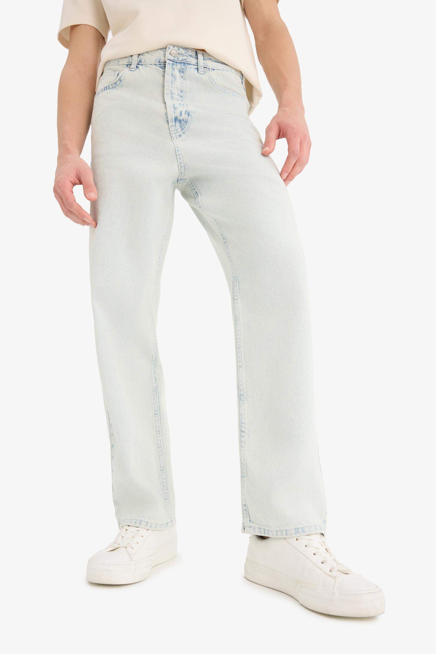 %100 Pamuk Baggy Fit Geniş Kalıp Normal Bel Düz Paça Jean Yıkamalı Pantolon