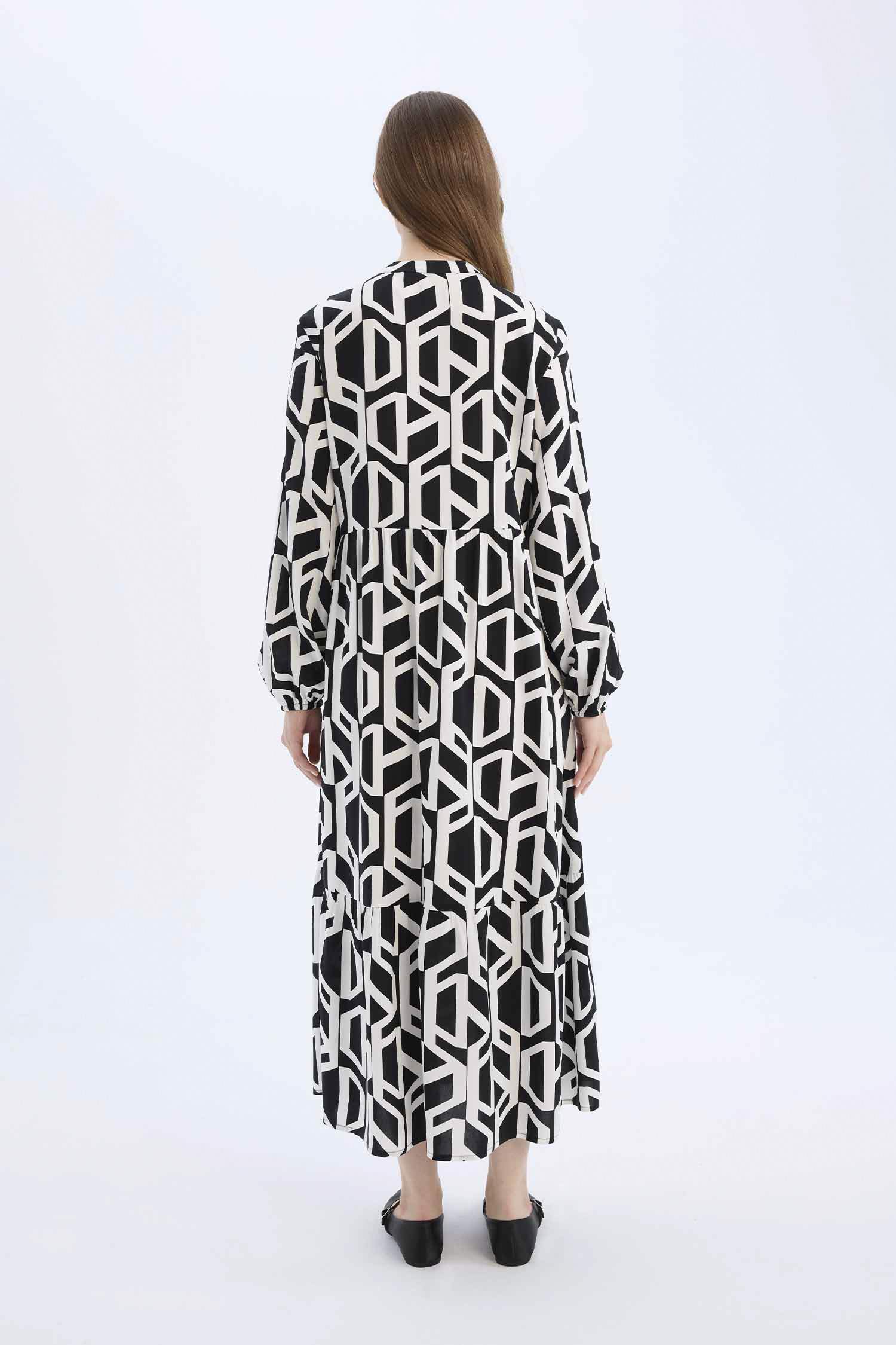 فستان ردن طويل مطبوع فيسكوز بياخة مستديرة