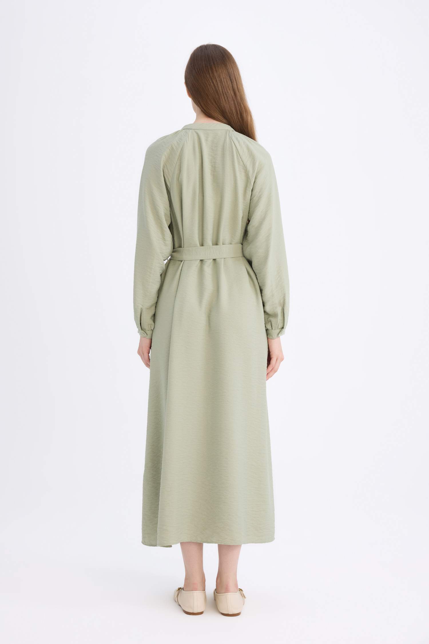Relax Fit Long Sleeve Belted Maxi Dress
