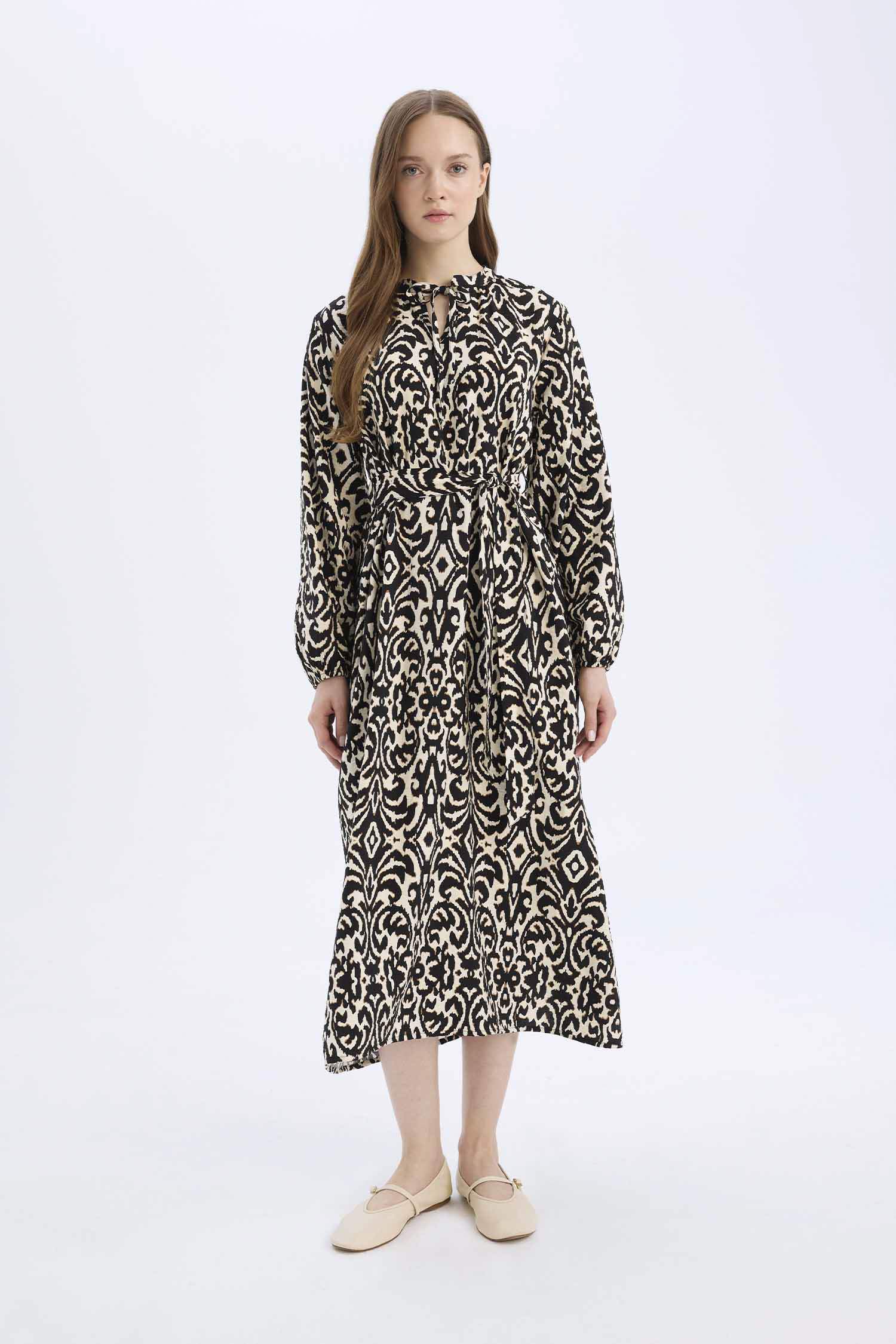 Relax Fit Printed Viscose Raglan Sleeves Dress