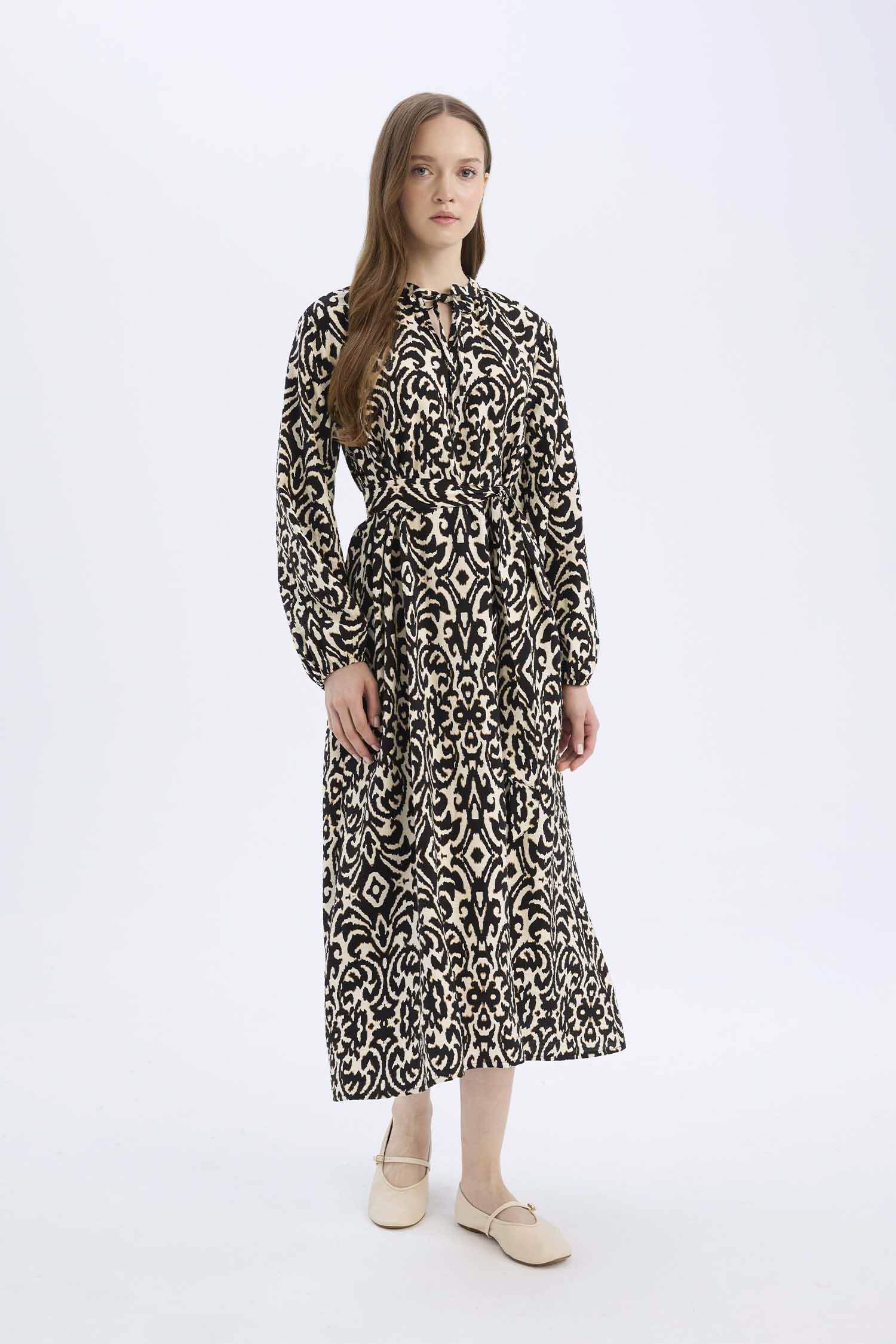 Relax Fit Printed Viscose Raglan Sleeves Dress