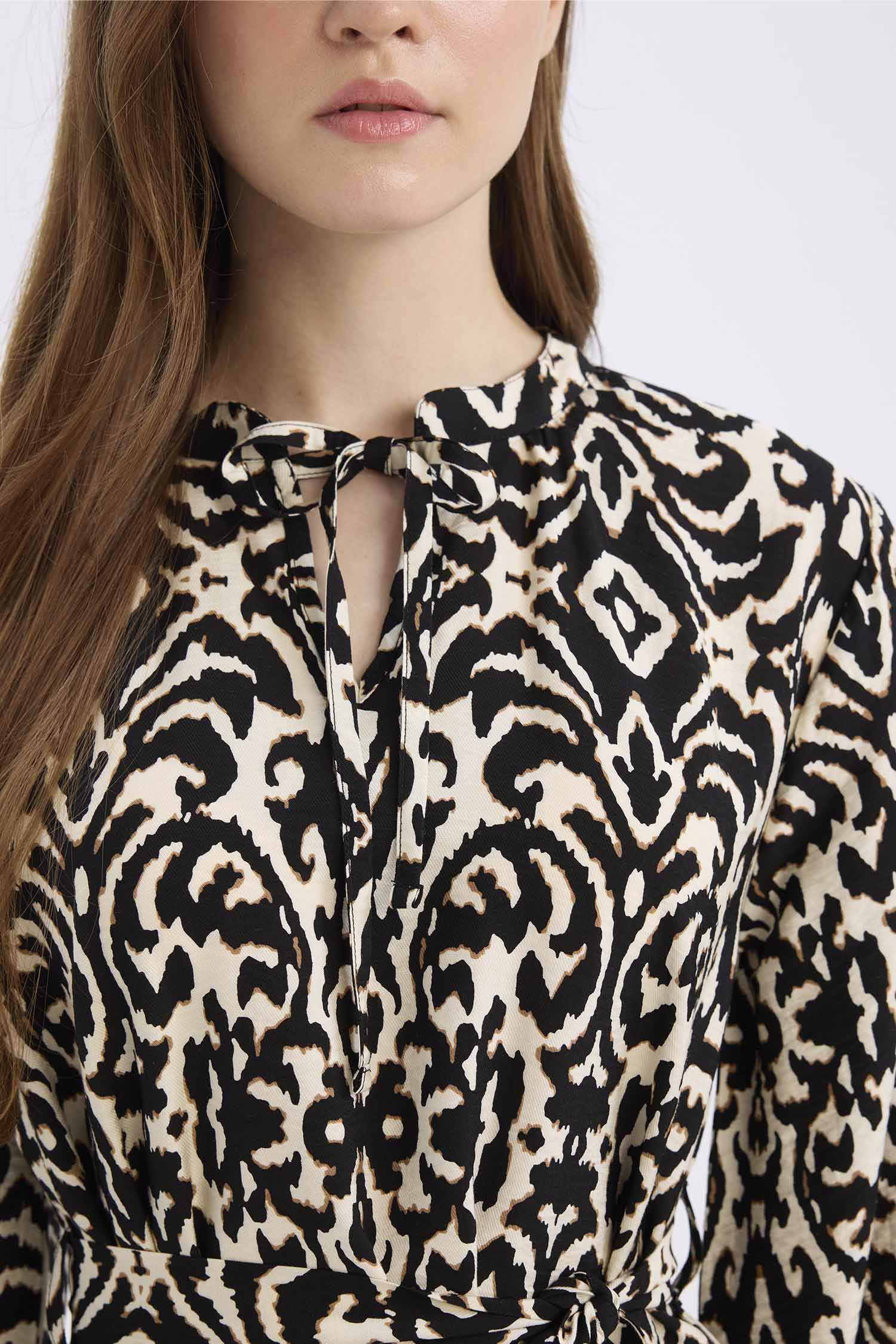 Relax Fit Printed Viscose Raglan Sleeves Dress