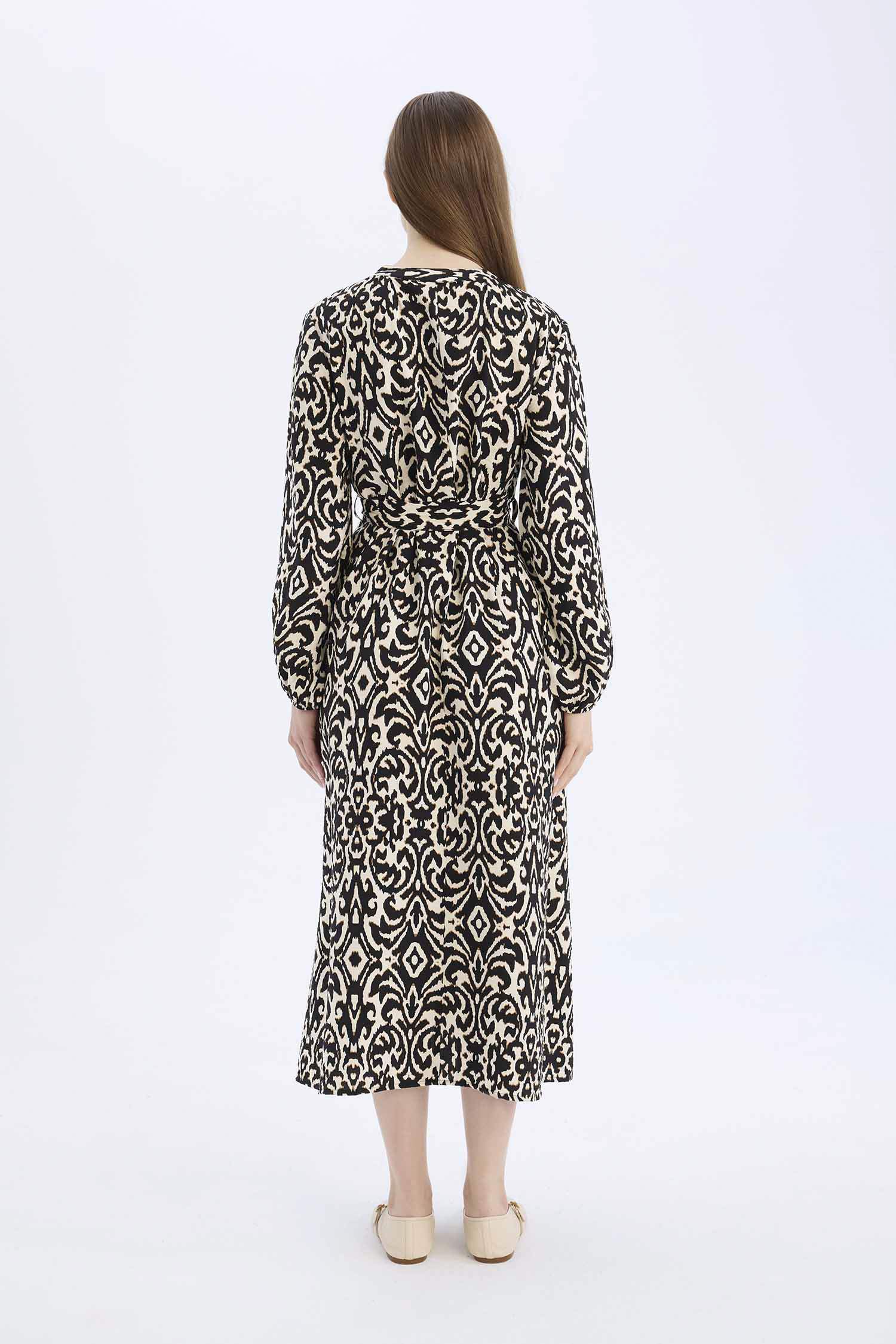 Relax Fit Printed Viscose Raglan Sleeves Dress