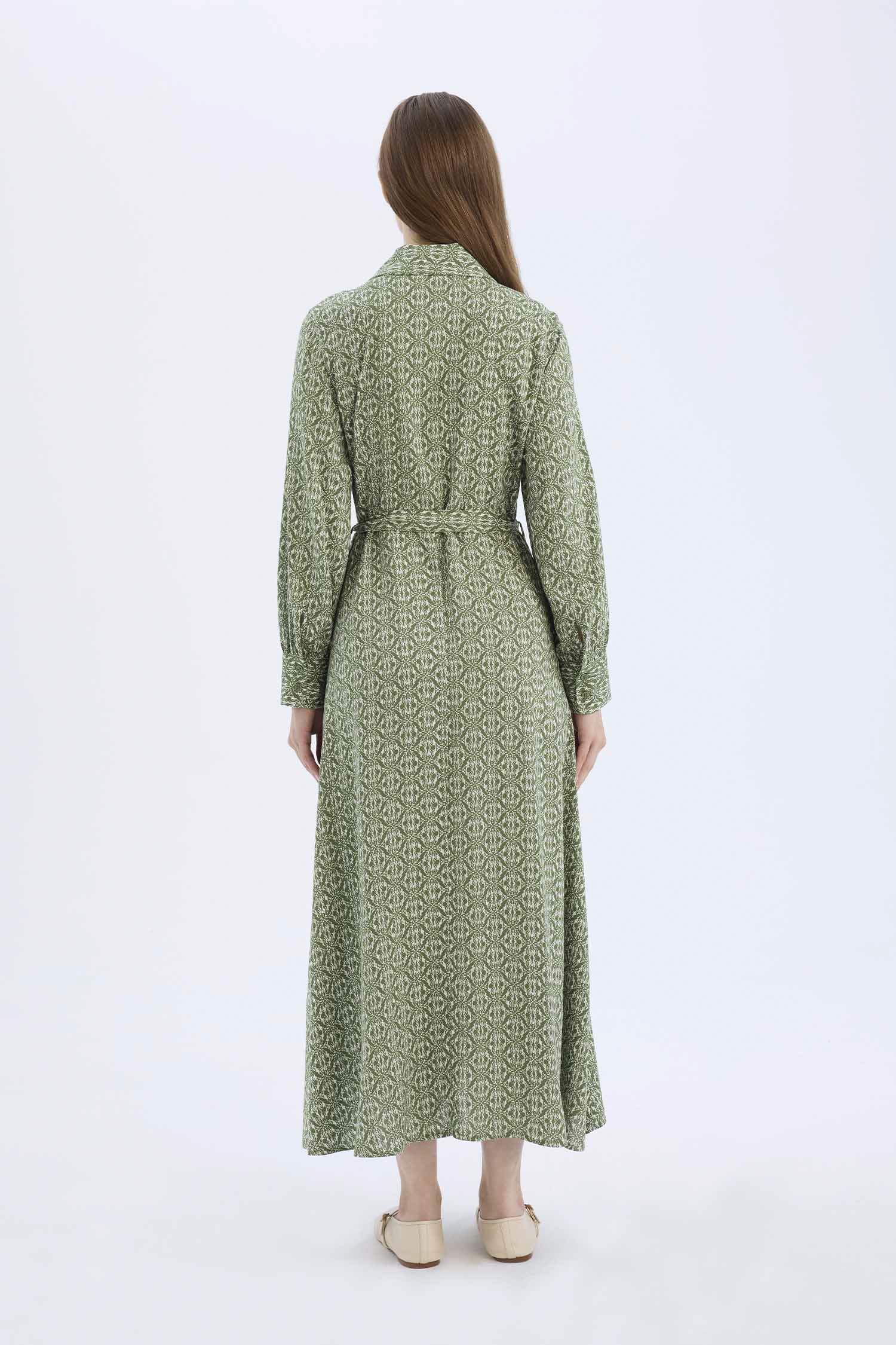 فستان فيسكوز ردن طويل مطبوع وياخة قميص