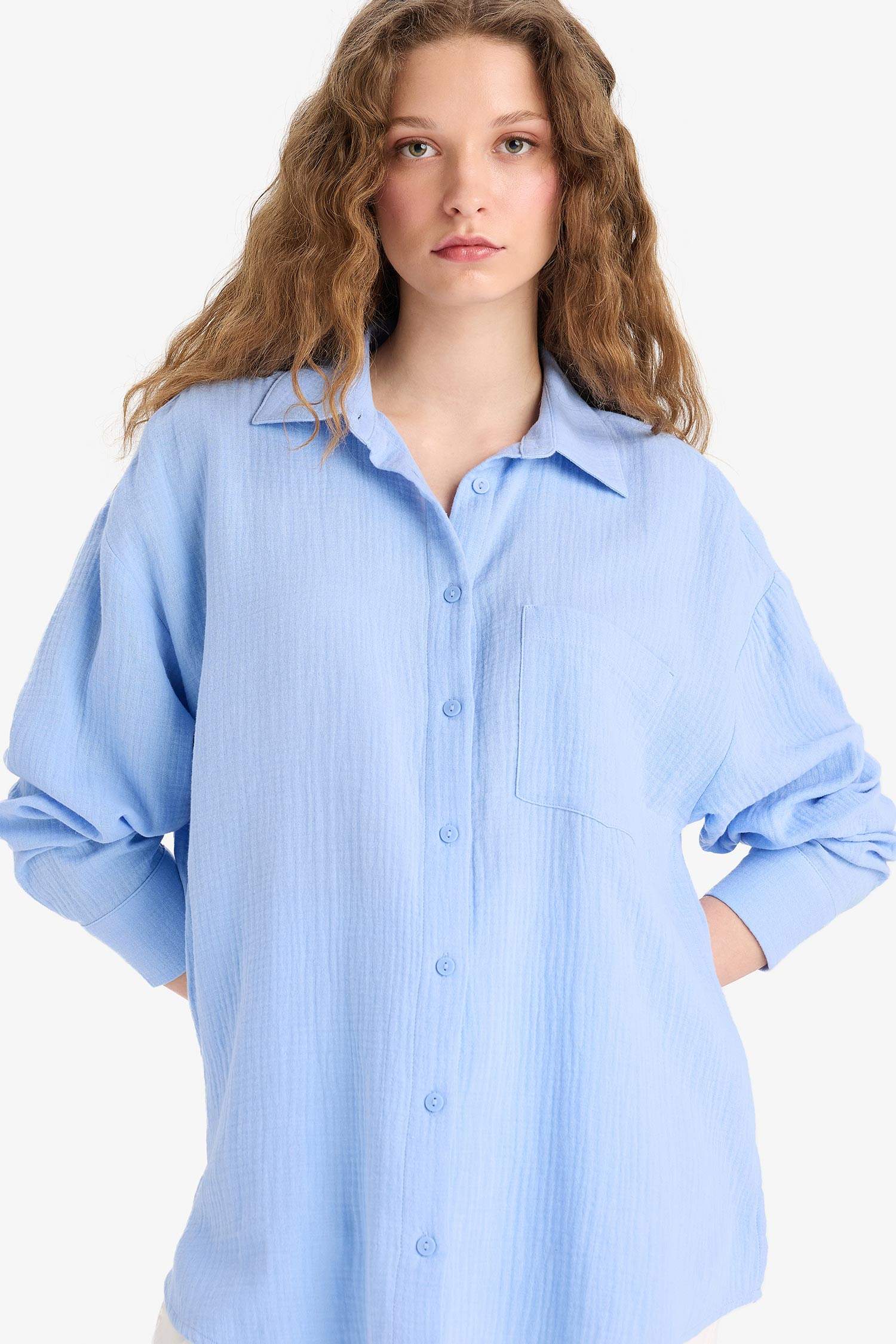 Chemise oversize en mousseline à manches longues
