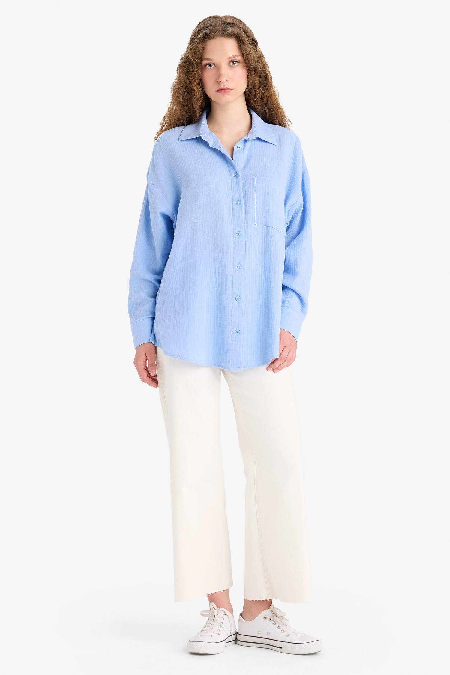 Chemise oversize en mousseline à manches longues