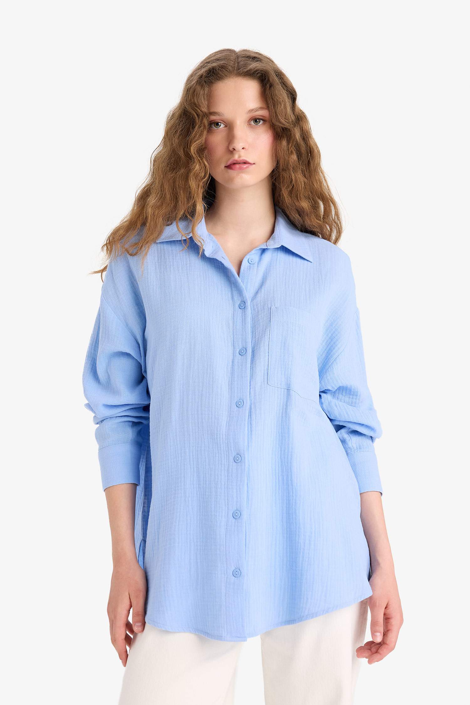 Chemise oversize en mousseline à manches longues