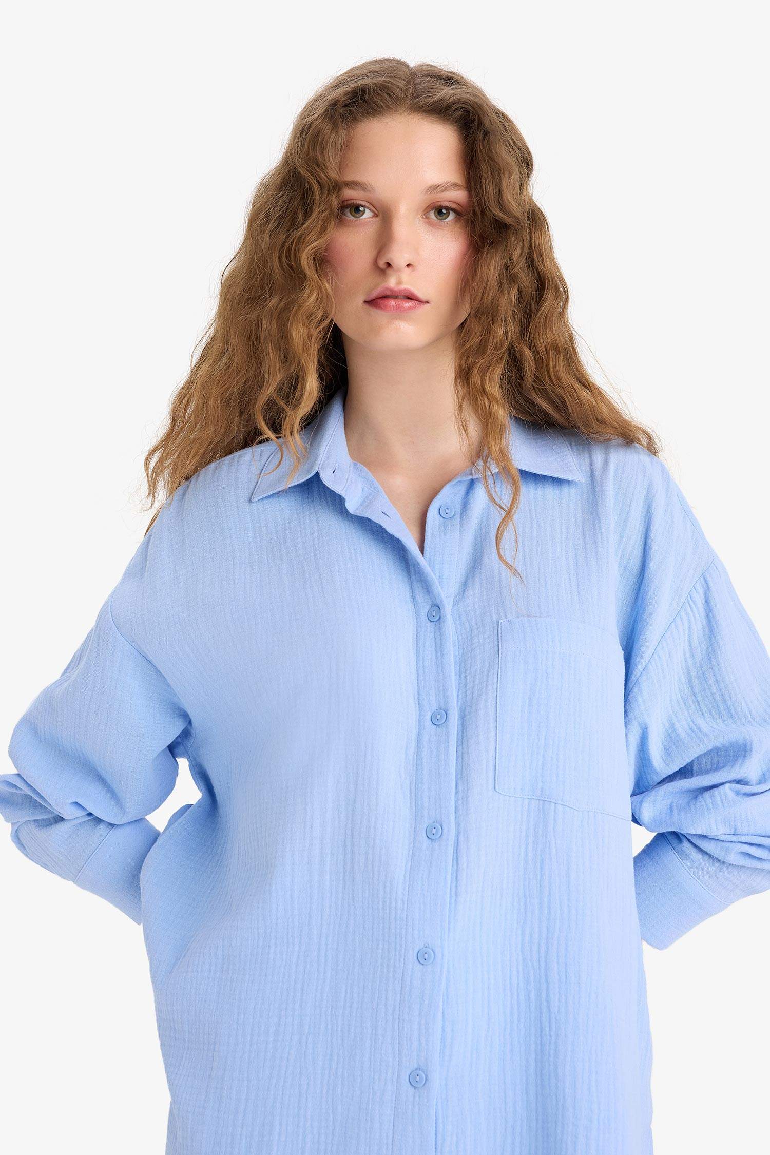 Chemise oversize en mousseline à manches longues