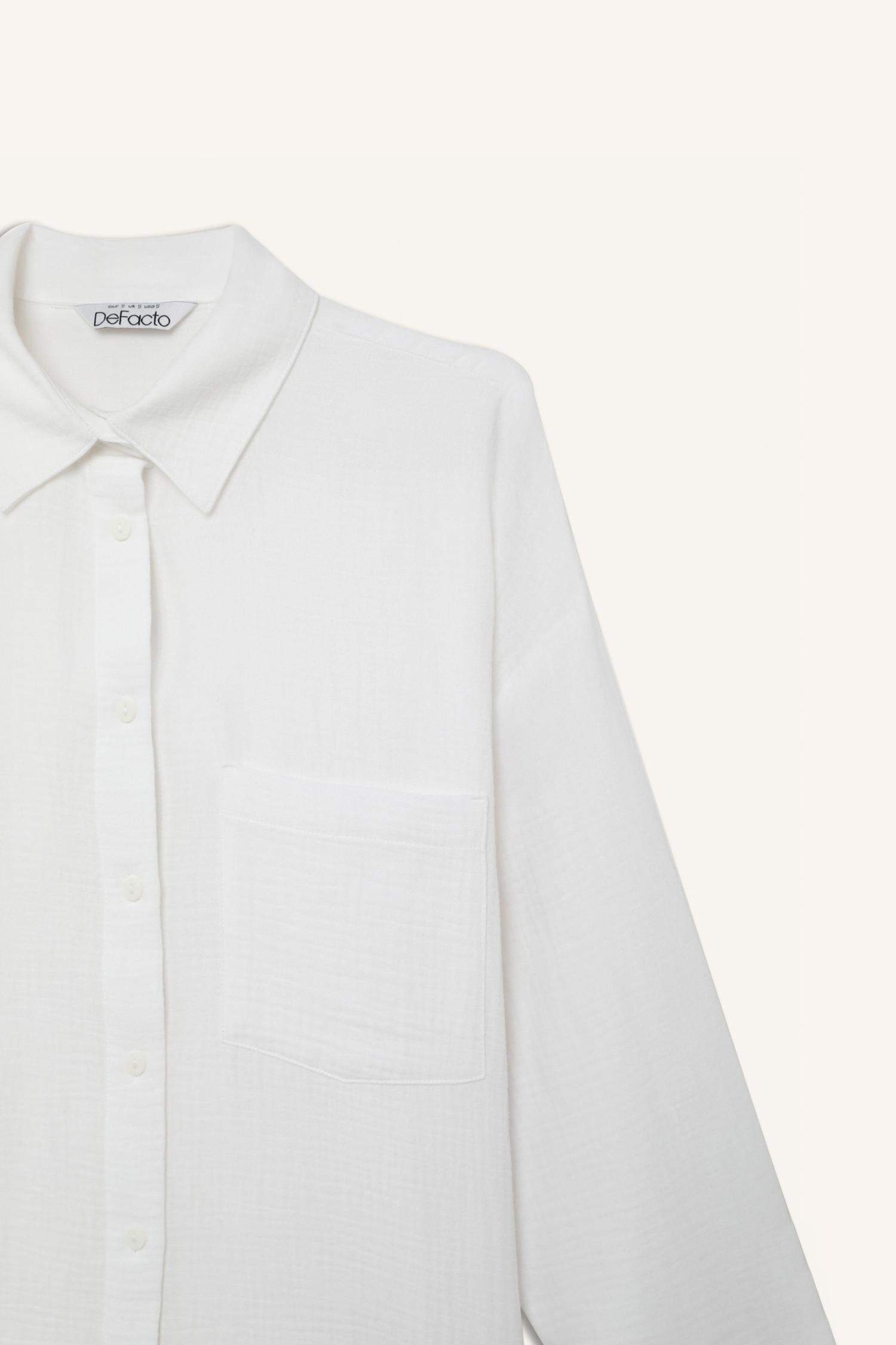 قميص ردن طويل موسلين اوفر سايز بياقة قميص