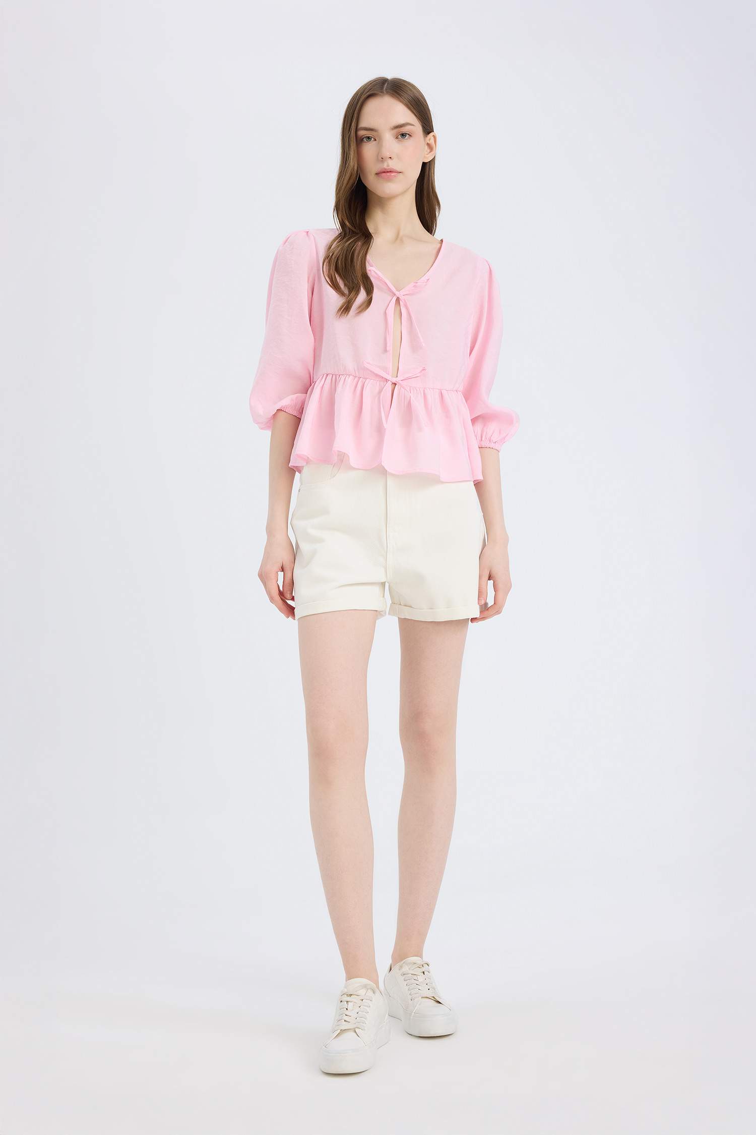 қалыпты пішім v жаға Ұзын Жеңді Блуза