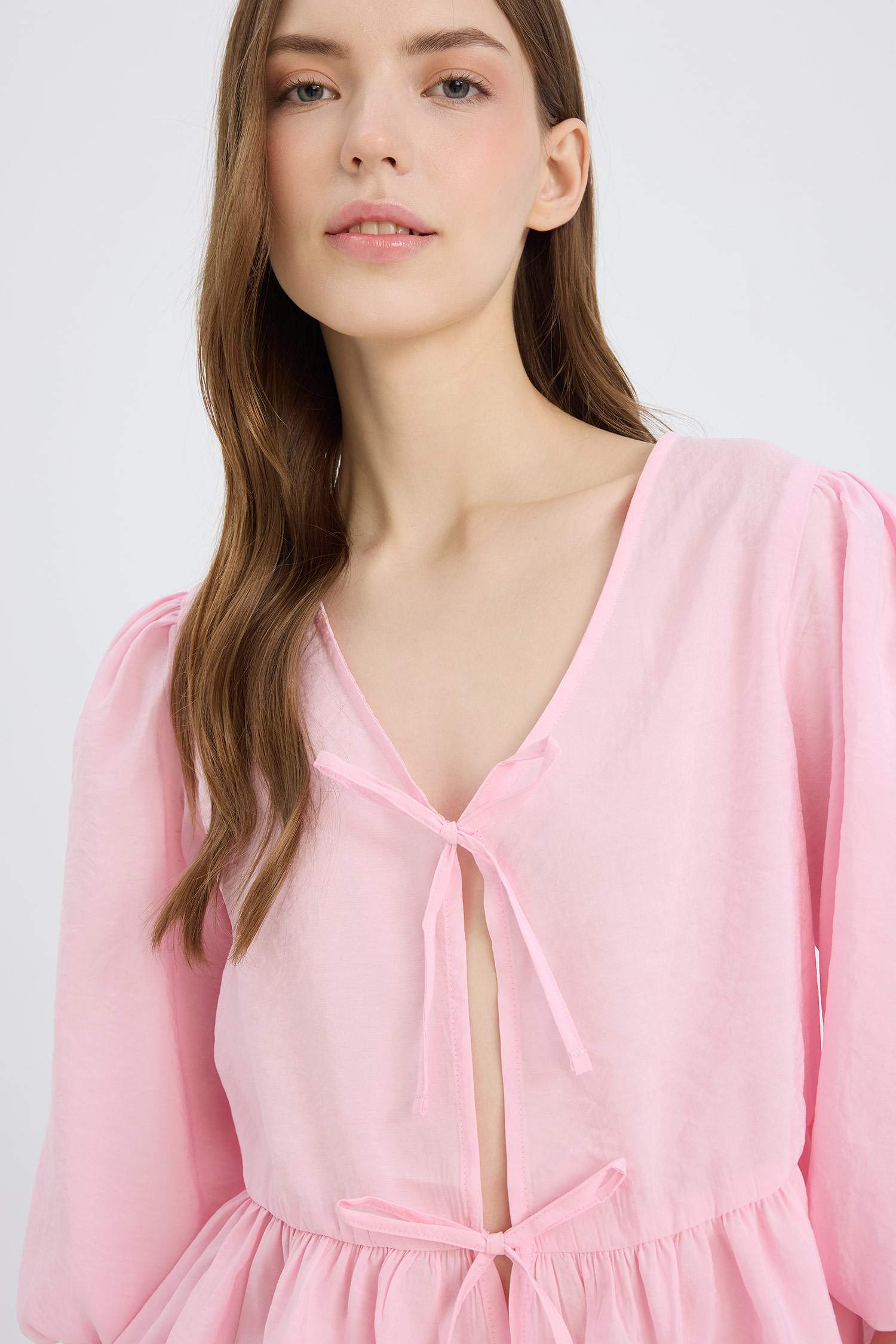 қалыпты пішім v жаға Ұзын Жеңді Блуза