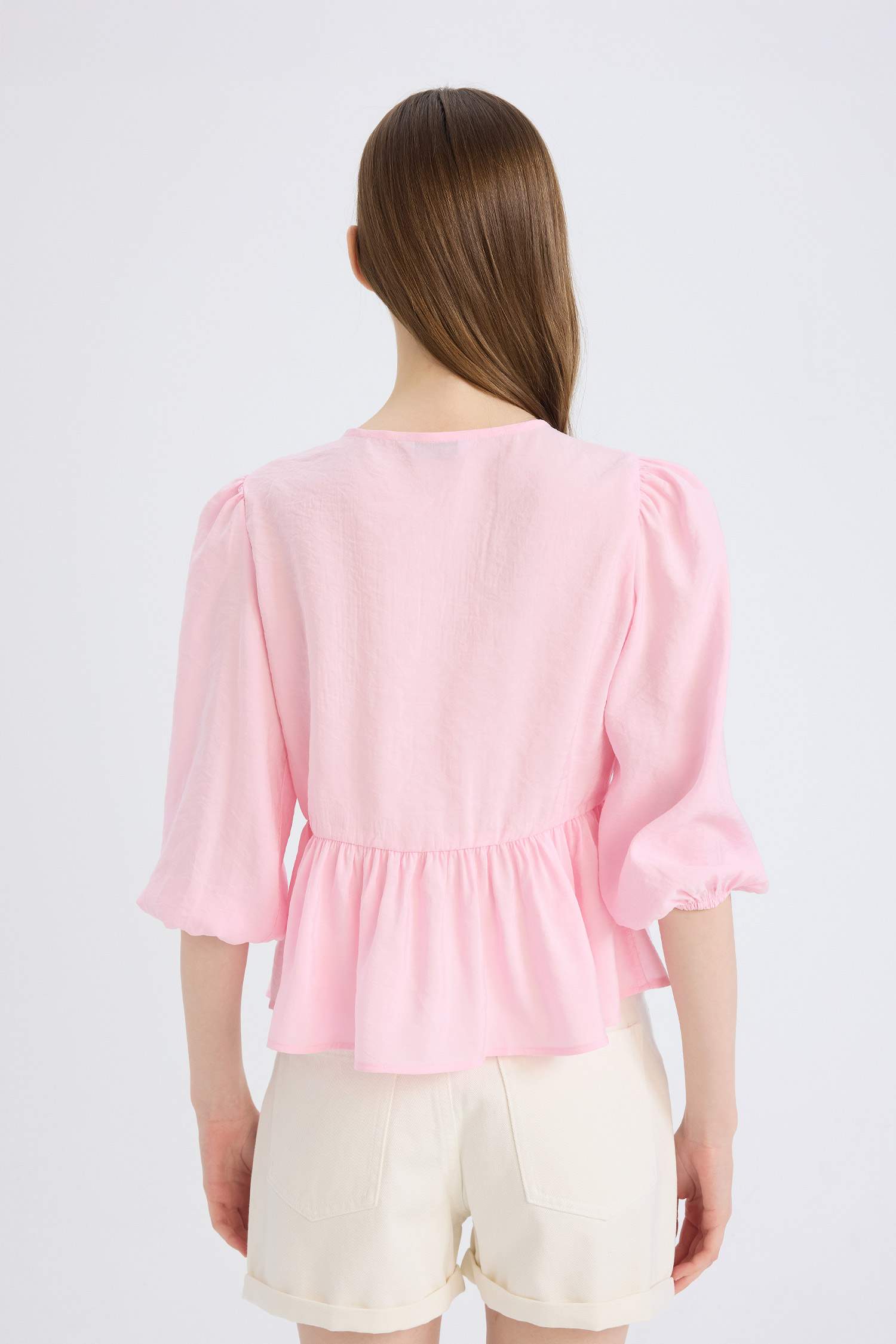 қалыпты пішім v жаға Ұзын Жеңді Блуза