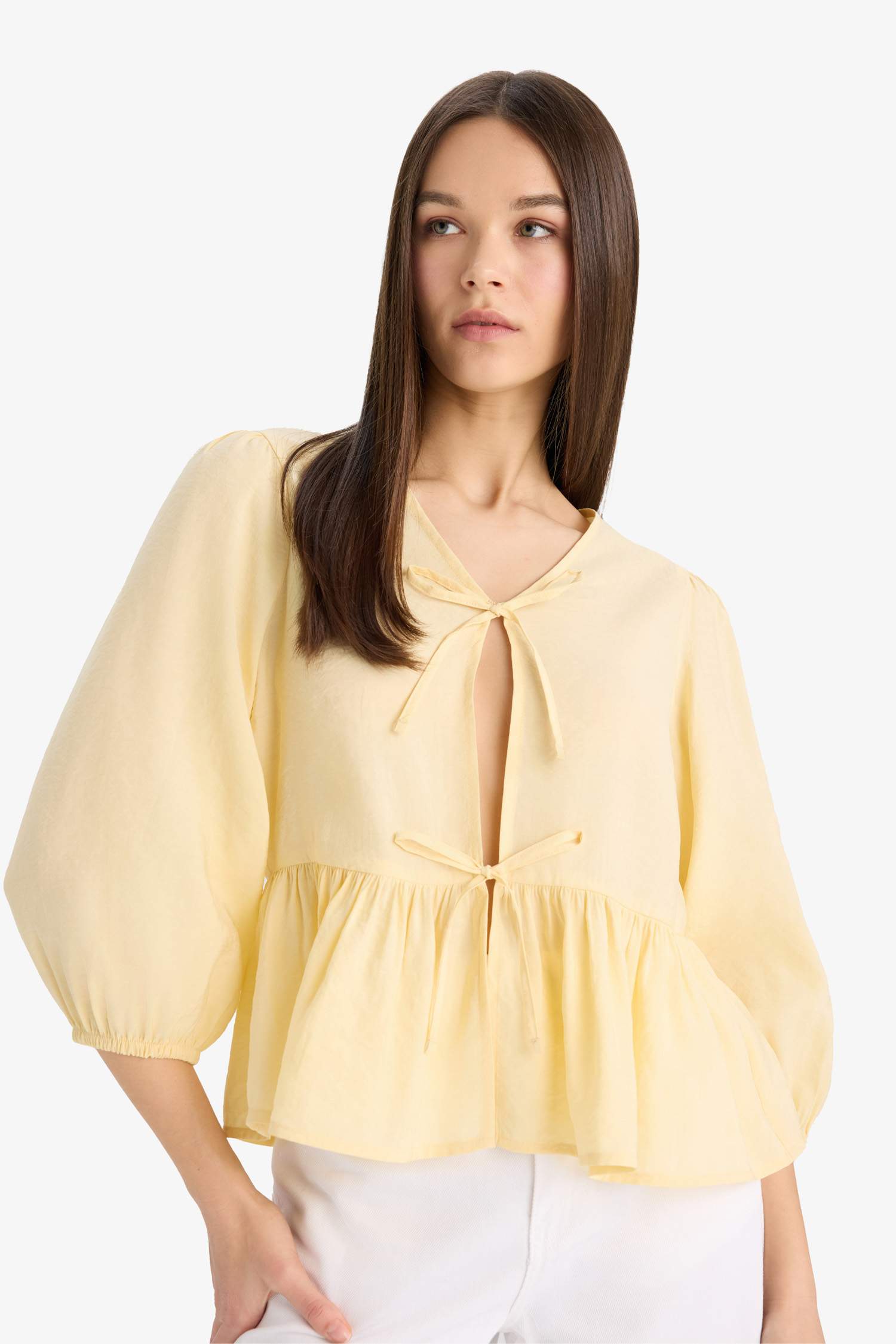 Regular Fit V-Neck Long Sleeve Blouse