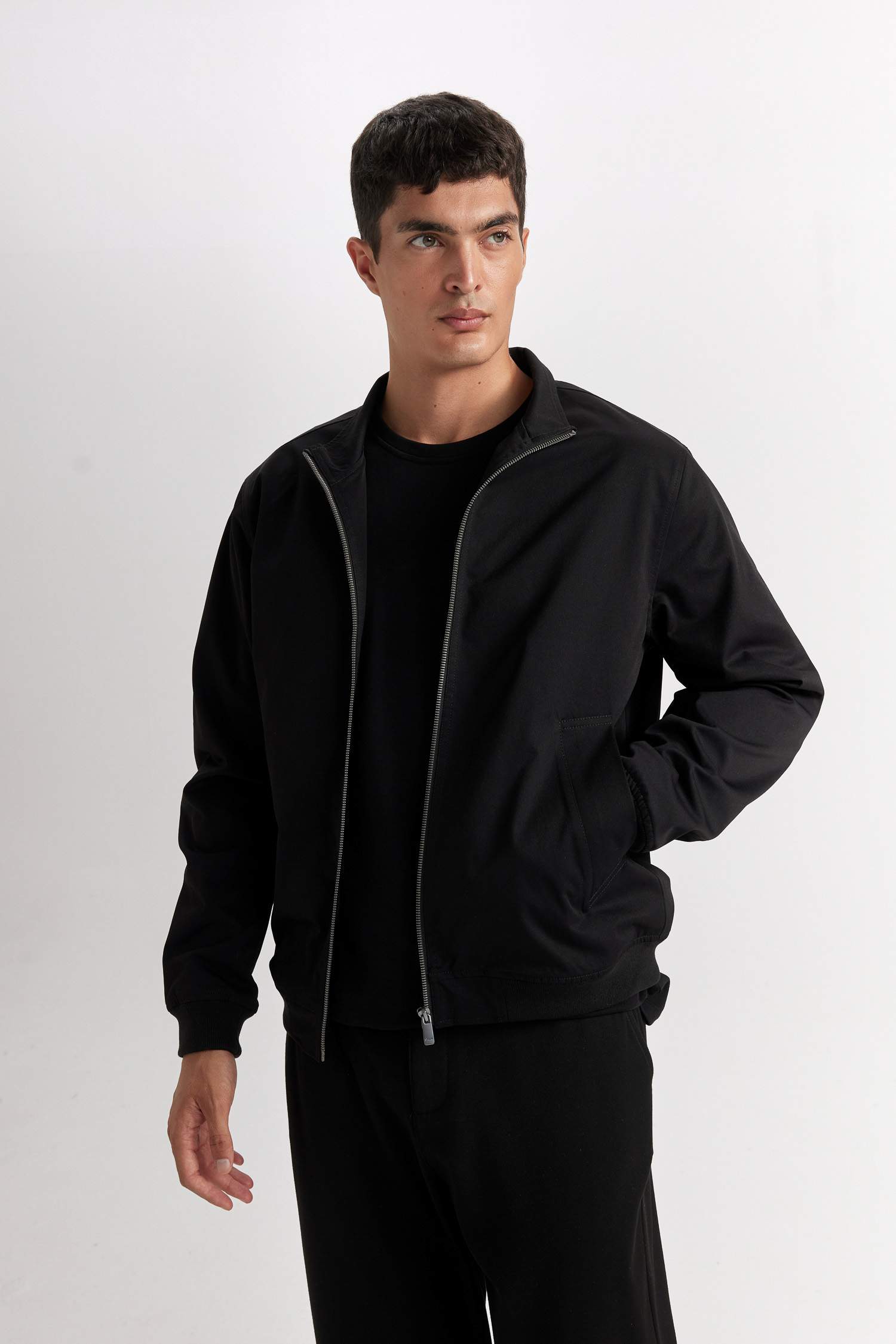 Slim Fit Dar Kesim Dik Yaka Astarlı Fermuarlı Cepli Mevsimlik Baharlık Mont