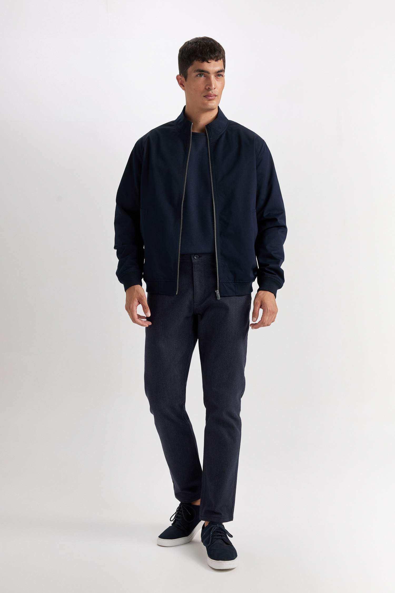 Slim Fit Dar Kesim Dik Yaka Astarlı Fermuarlı Cepli Mevsimlik Baharlık Mont