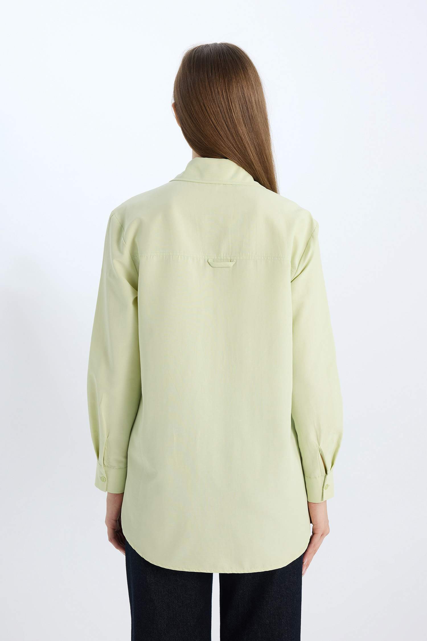 Relax Fit Basic Düz Poplin Uzun Kollu Gömlek Tunik