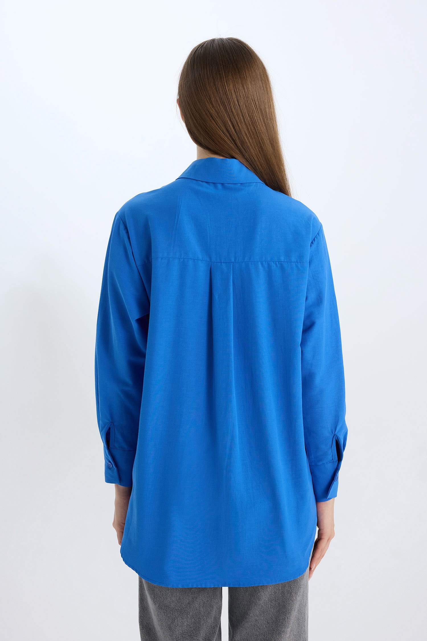 Relax Fit Poplin Basic Düz Uzun Kollu Gömlek Tunik