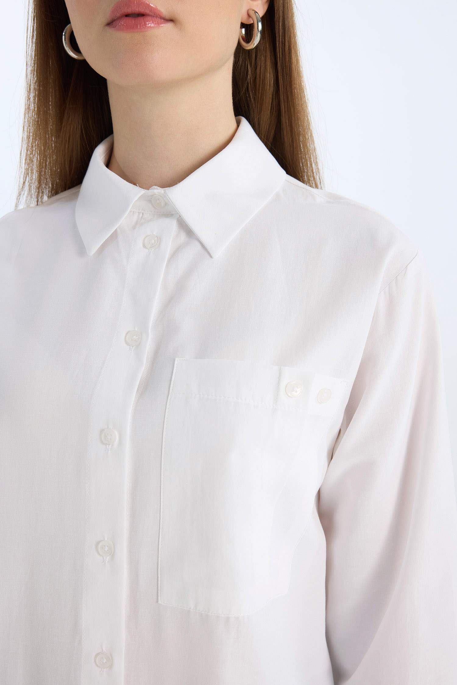 Relax Fit Poplin Basic White Long Sleeve Shirt Tunic