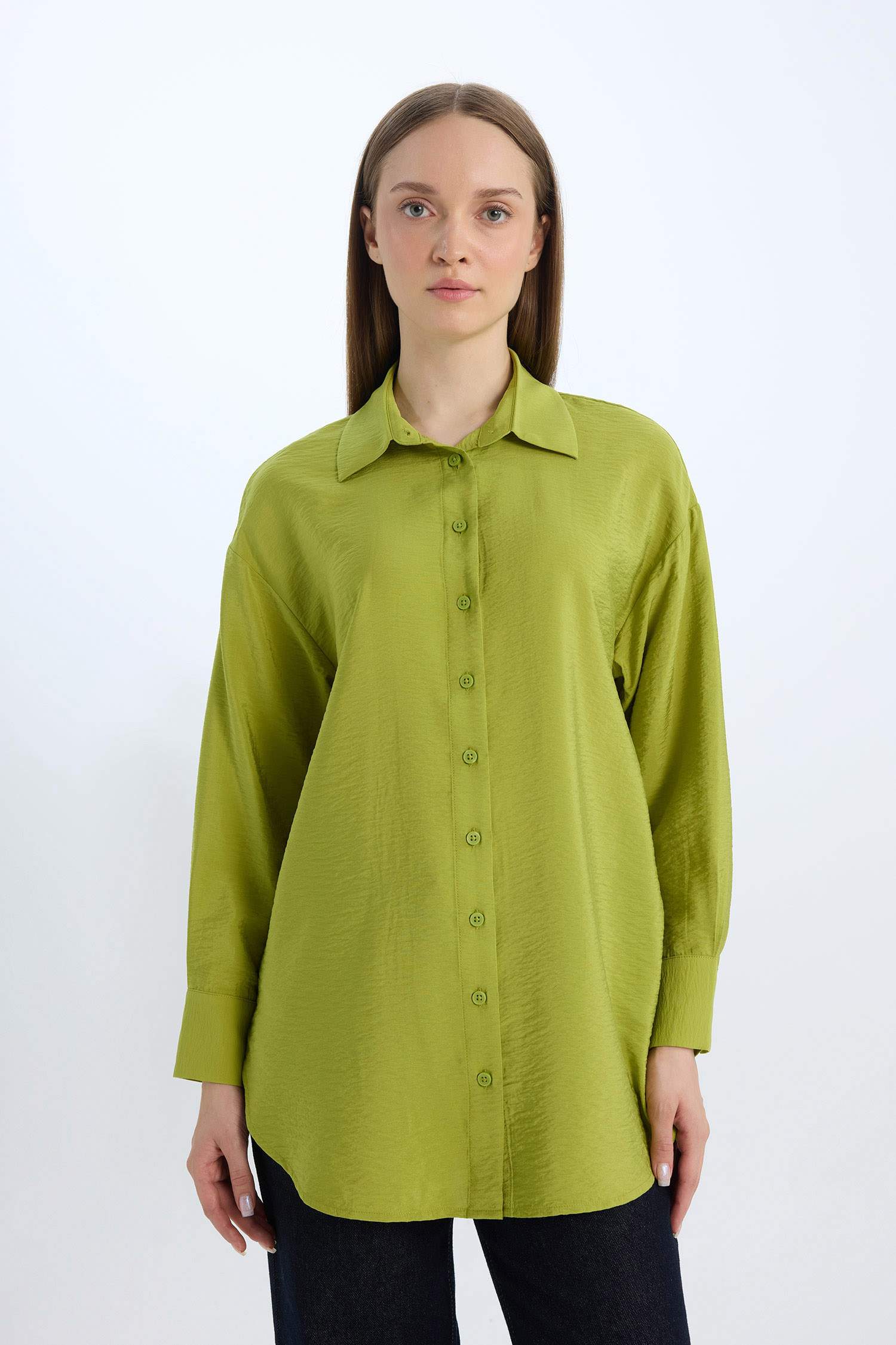 Relax Fit Basic Düz Uzun Kollu Gömlek Tunik