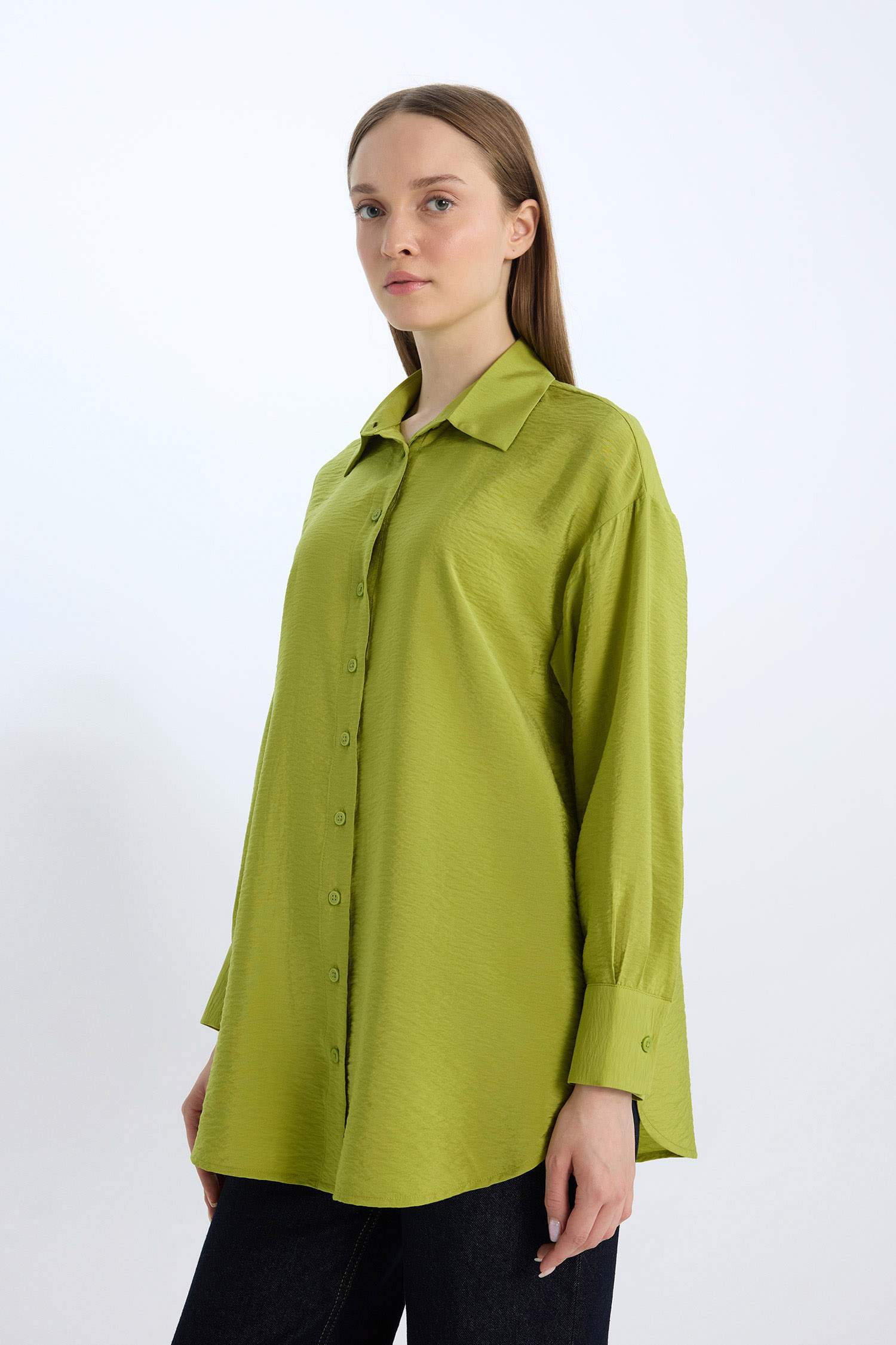 Relax Fit Basic Düz Uzun Kollu Gömlek Tunik