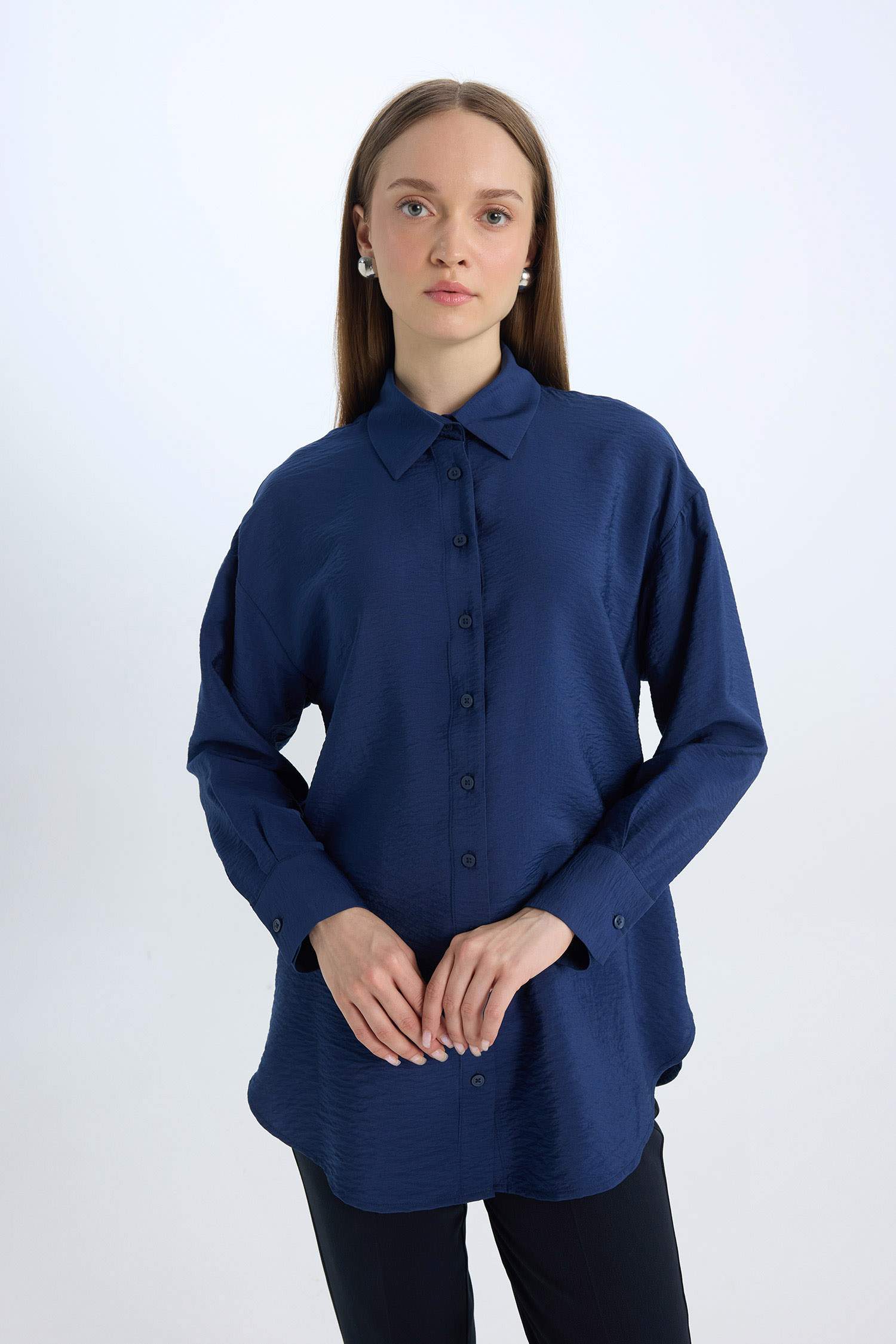 Relax Fit Basic Long Sleeve Shirt Tunic
