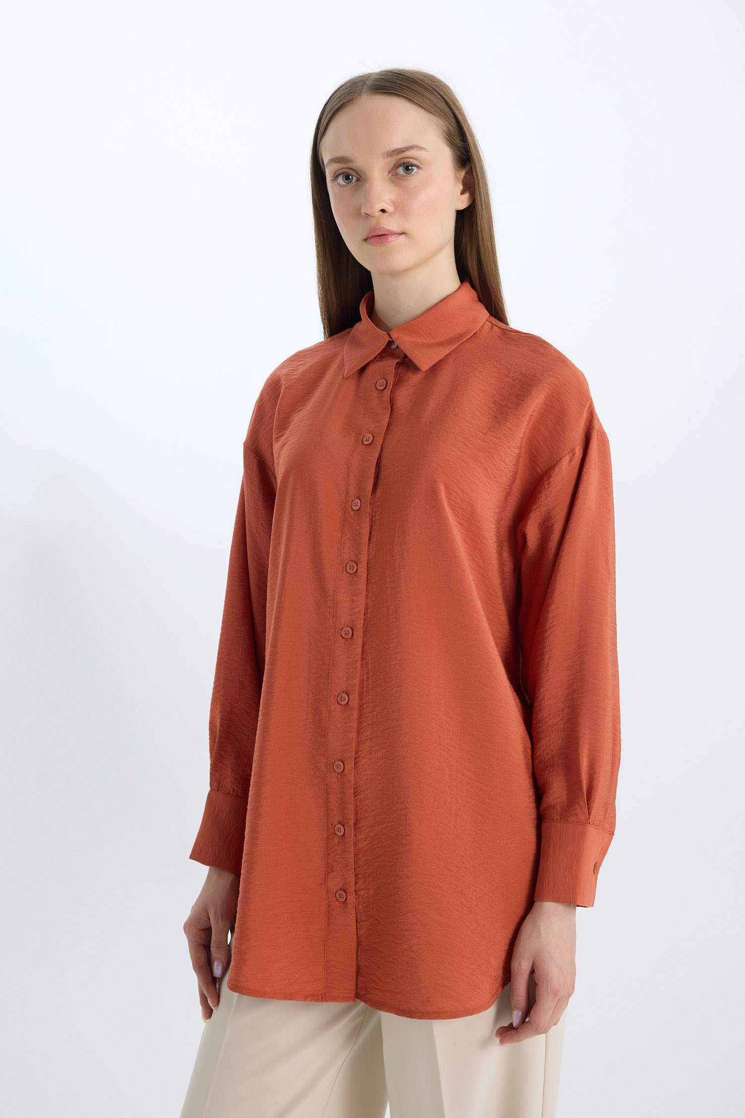 Relax Fit Basic Long Sleeve Shirt Tunic