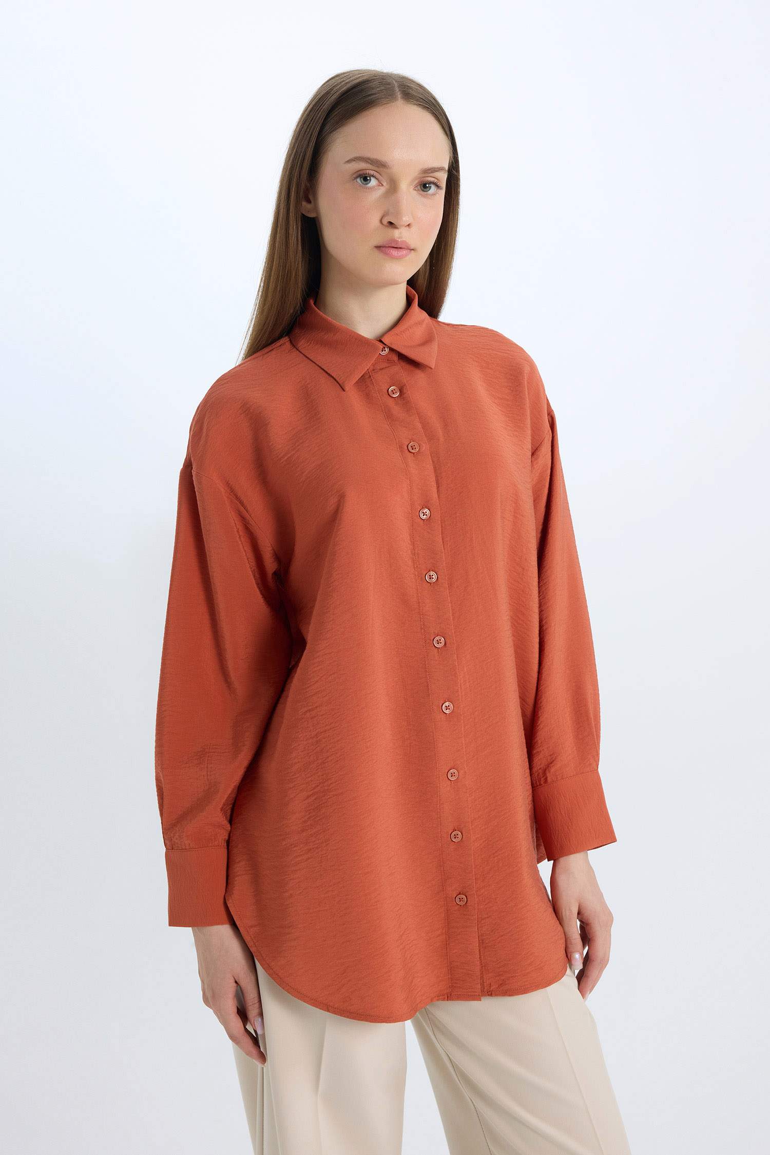 Relax Fit Basic Long Sleeve Shirt Tunic
